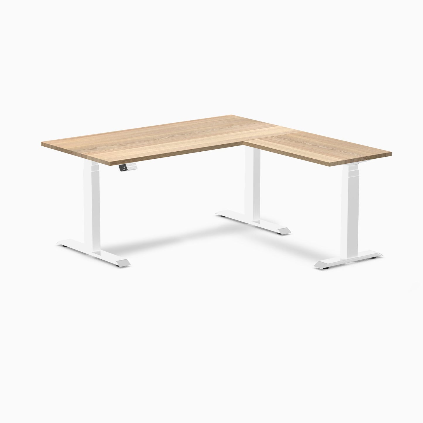 Desky - Hardwood L-Shape Sit Stand Desk - Pheasant wood / 60 X 30 X 62 X 20 Inches / Matte Black - Serious Techies