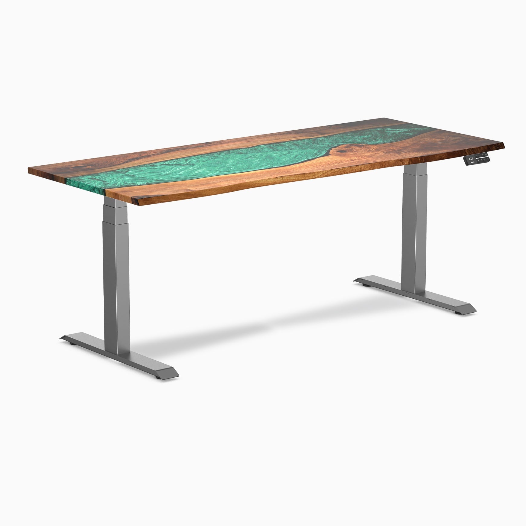 Desky - Dual Resin Hardwood Sit Stand Desk - Walnut Emerald River / 72 X 30 Inches / Space Gray - Serious Techies