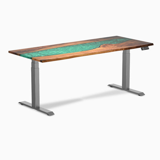 Desky - Dual Resin Hardwood Sit Stand Desk - Walnut Emerald River / 72 X 30 Inches / Space Gray - Serious Techies