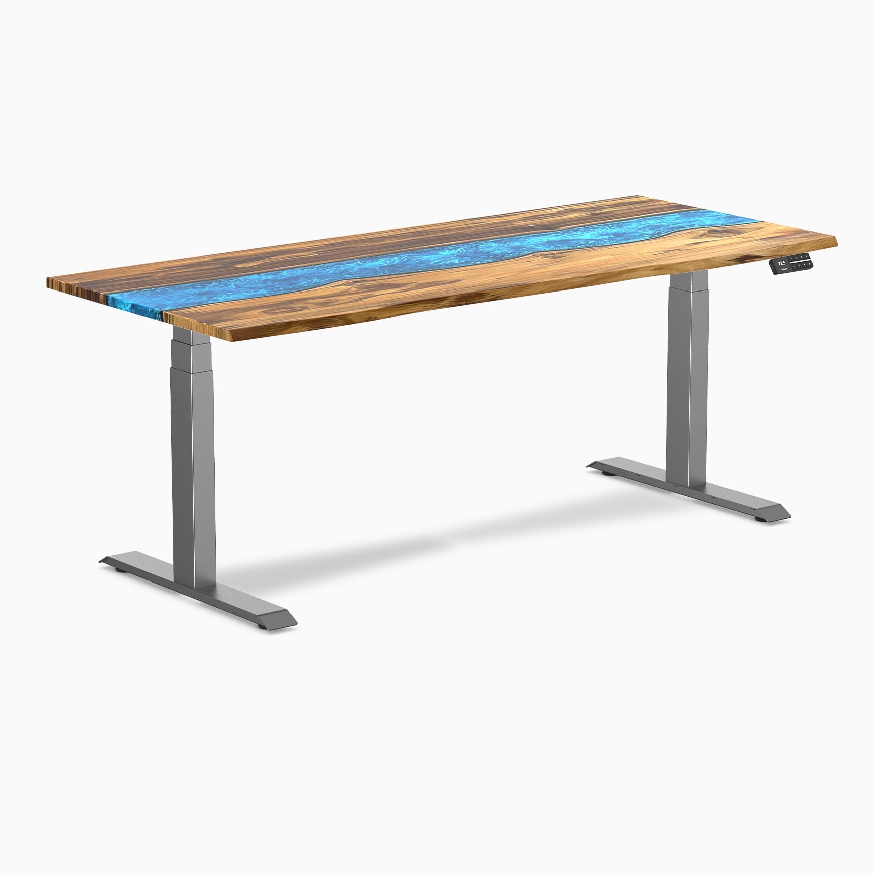 Desky - Dual Resin Hardwood Sit Stand Desk - Walnut Emerald River / 72 X 30 Inches / Space Gray - Serious Techies