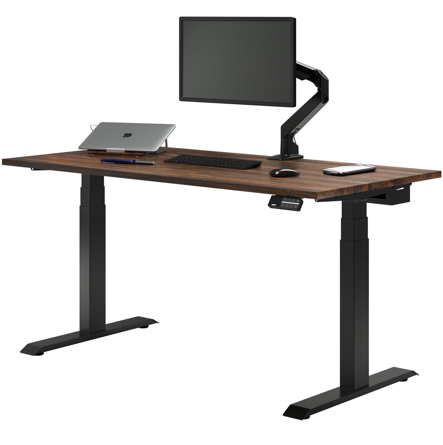 Desky - Dual Hardwood Sit Stand Desk - Pheasant wood / 72 X 30 Inches / Gray - Serious Techies