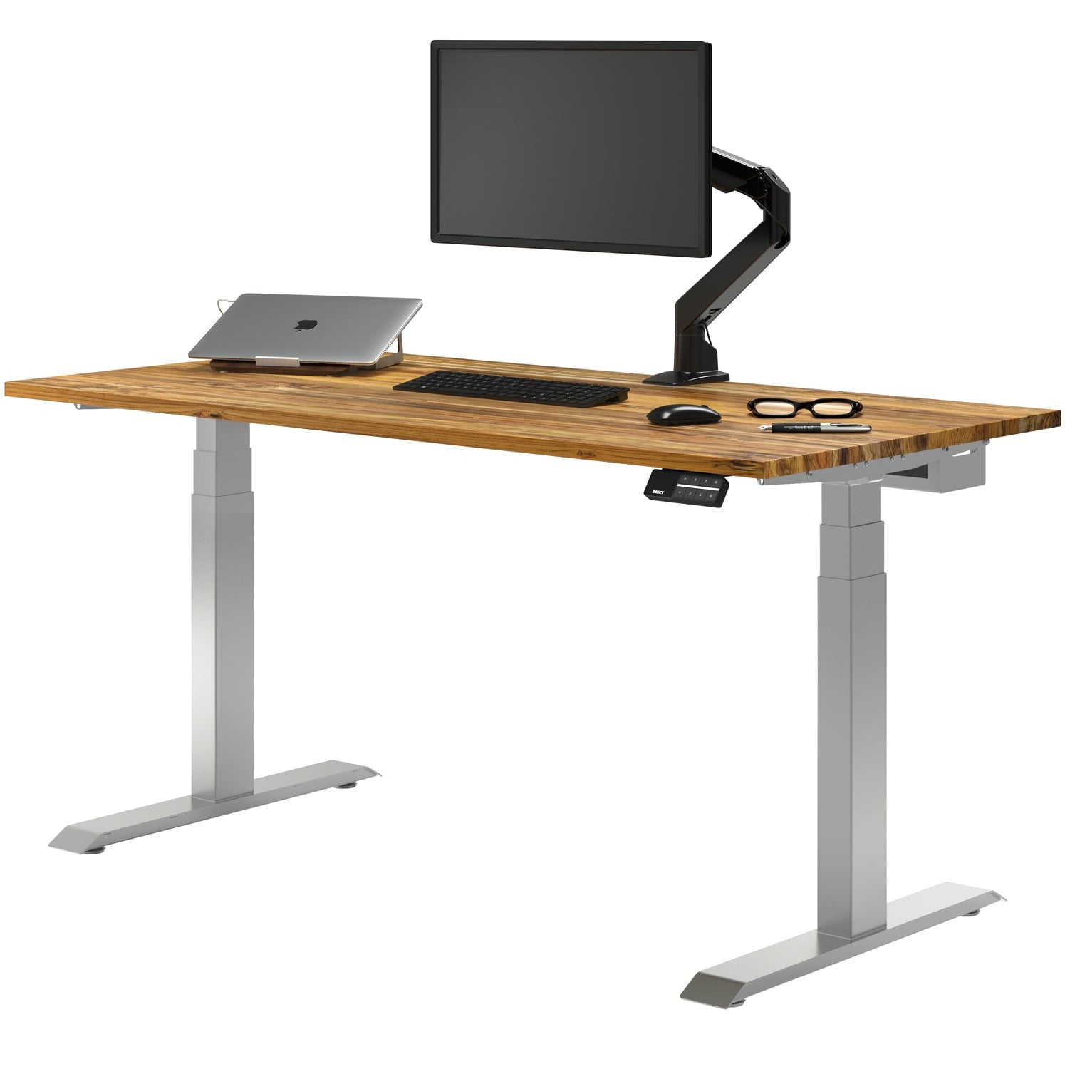 Desky - Dual Hardwood Sit Stand Desk - Pheasant wood / 72 X 30 Inches / Gray - Serious Techies