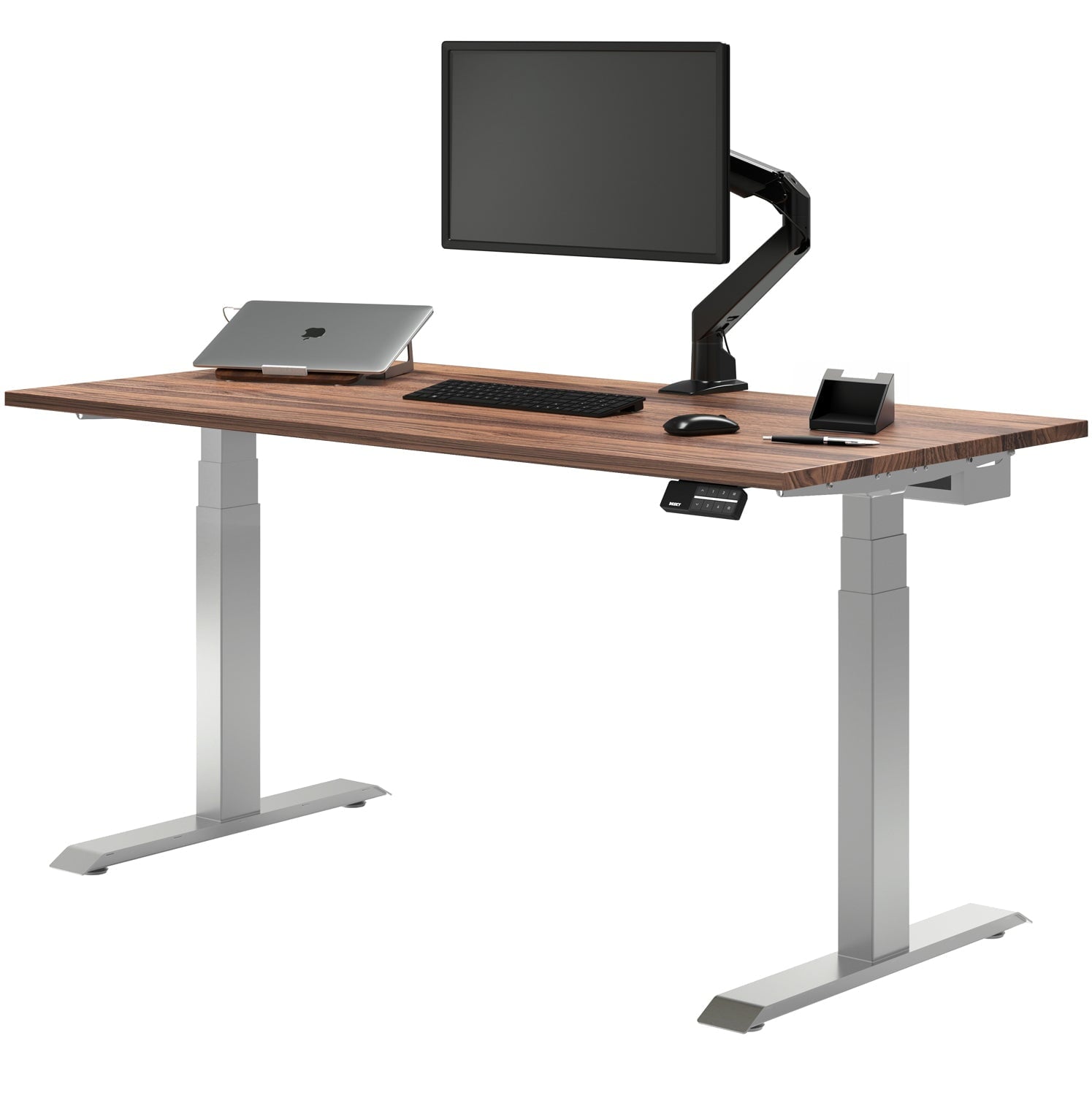 Desky - Dual Hardwood Sit Stand Desk - Pheasant wood / 72 X 30 Inches / Gray - Serious Techies