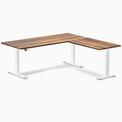 Desky - Hardwood L-Shape Sit Stand Desk - Pheasant wood / 72 X 30 X 70 X 24 Inches / Matte Black - Serious Techies
