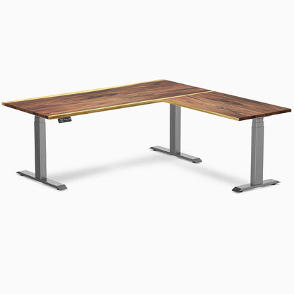 Desky - Hardwood L-Shape Sit Stand Desk - Pheasant wood / 72 X 30 X 70 X 24 Inches / Matte Black - Serious Techies