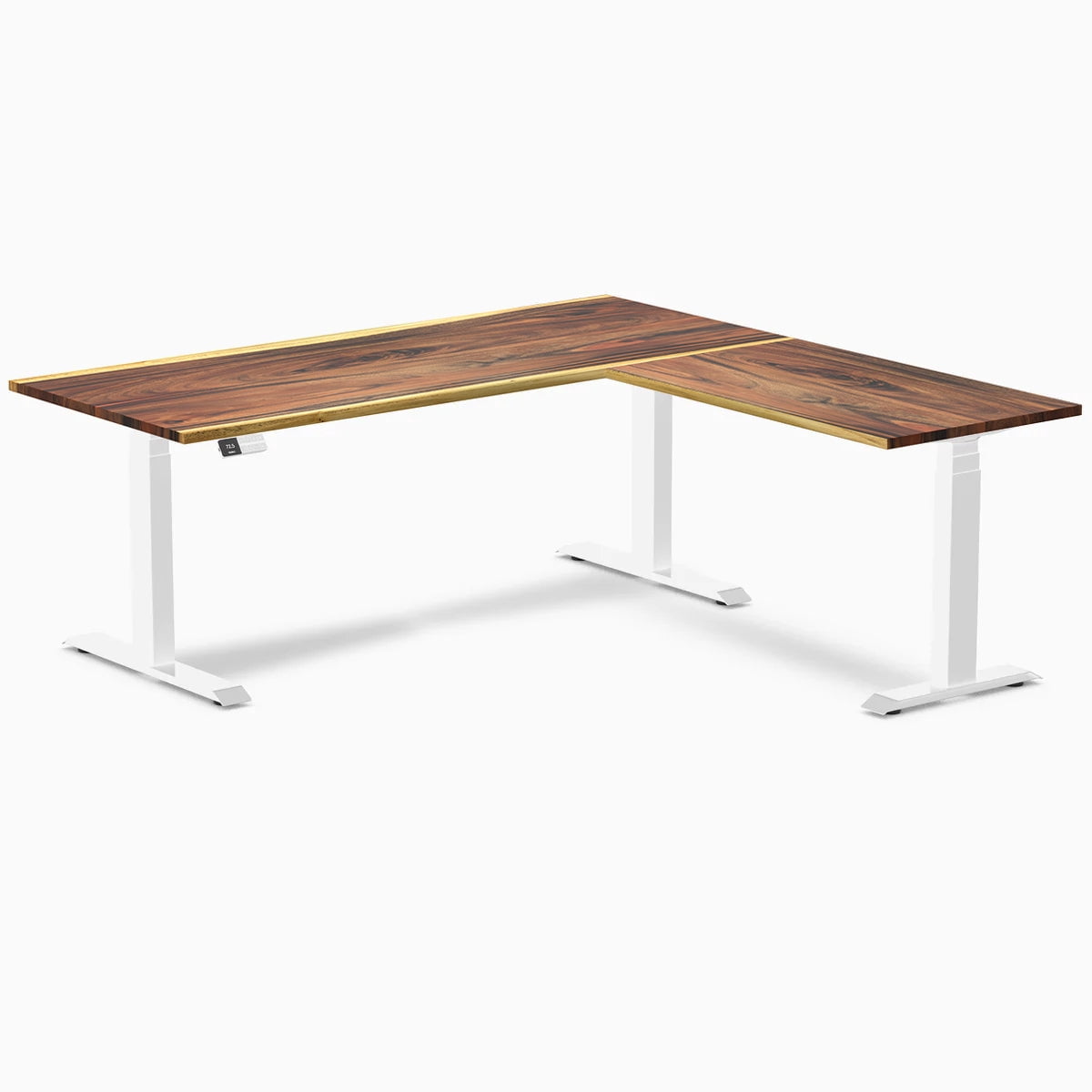Desky - Hardwood L-Shape Sit Stand Desk - Pheasant wood / 72 X 30 X 70 X 24 Inches / Matte Black - Serious Techies