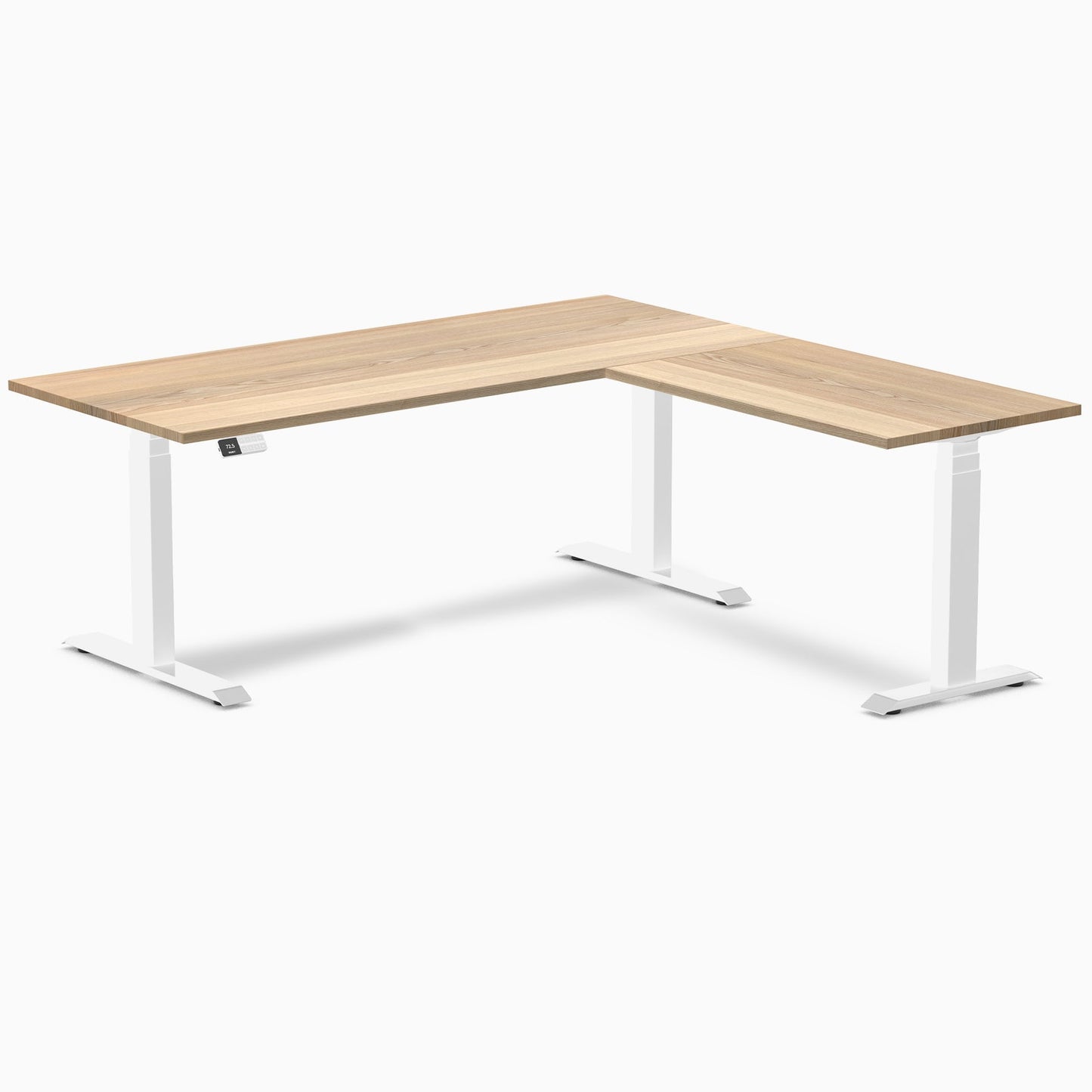 Desky - Hardwood L-Shape Sit Stand Desk - Pheasant wood / 72 X 30 X 70 X 24 Inches / Matte Black - Serious Techies
