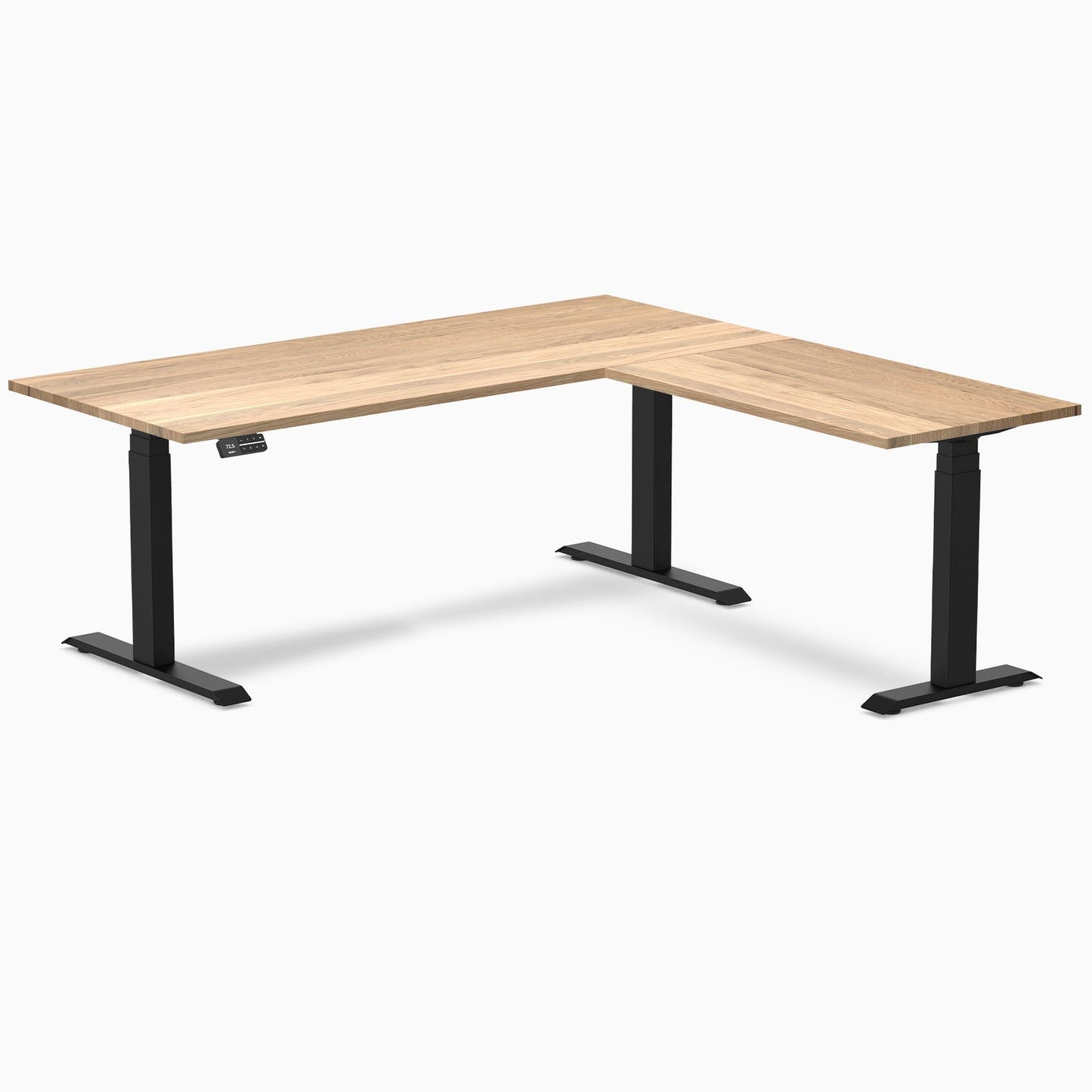 Desky - Hardwood L-Shape Sit Stand Desk - Pheasant wood / 72 X 30 X 70 X 24 Inches / Matte Black - Serious Techies