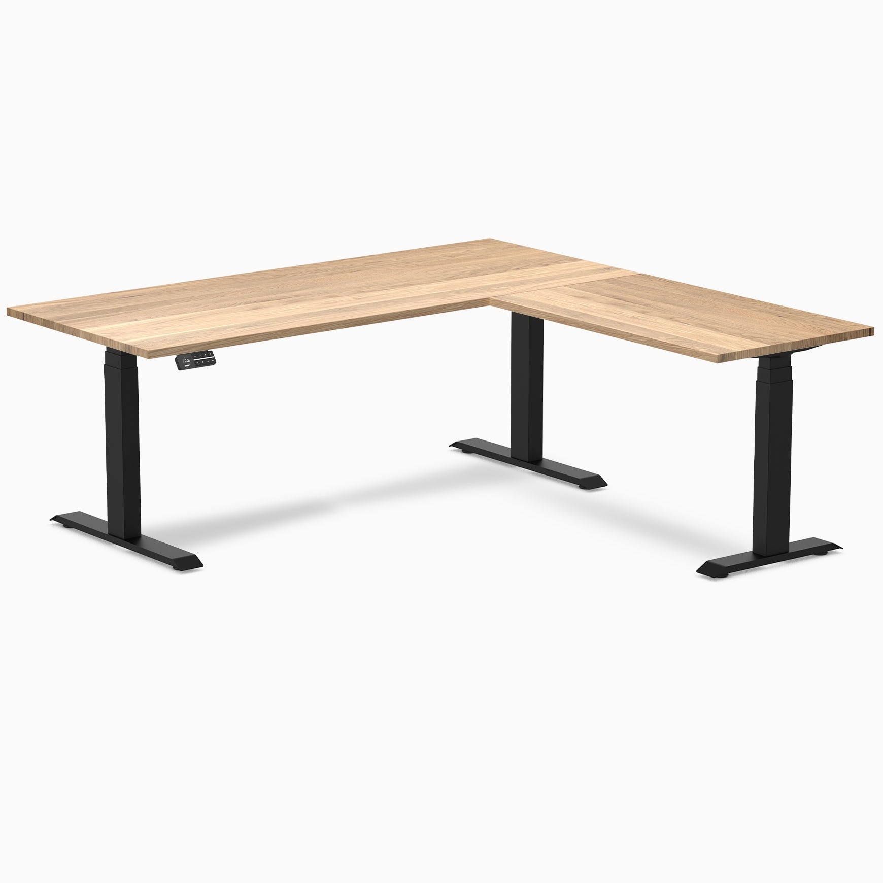Desky - Hardwood L-Shape Sit Stand Desk - Pheasant wood / 72 X 30 X 70 X 24 Inches / Matte Black - Serious Techies