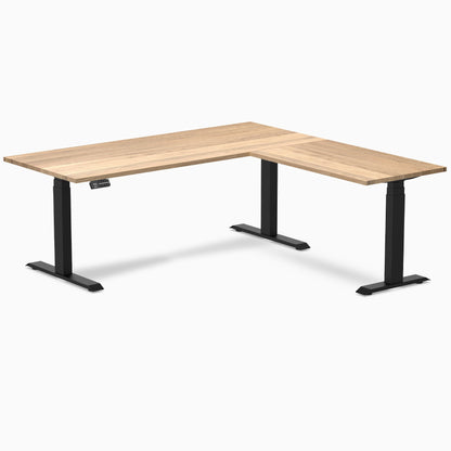 Desky - Hardwood L-Shape Sit Stand Desk - Pheasant wood / 72 X 30 X 70 X 24 Inches / Matte Black - Serious Techies