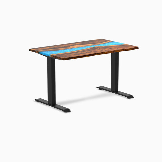 Desky - Resin Hardwood Office Sit Stand Desk - Pheasant wood Blue River / 48 X 30 Inches / Matte Black - Serious Techies