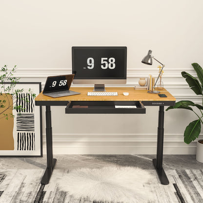 FLEXISPOT - 55"X28" Wireless Charging Dual Motors Standing Desk with Drawers, Black and Bamboo Top Height Adjustable Desk with Cable Management Tray - Serious Techies