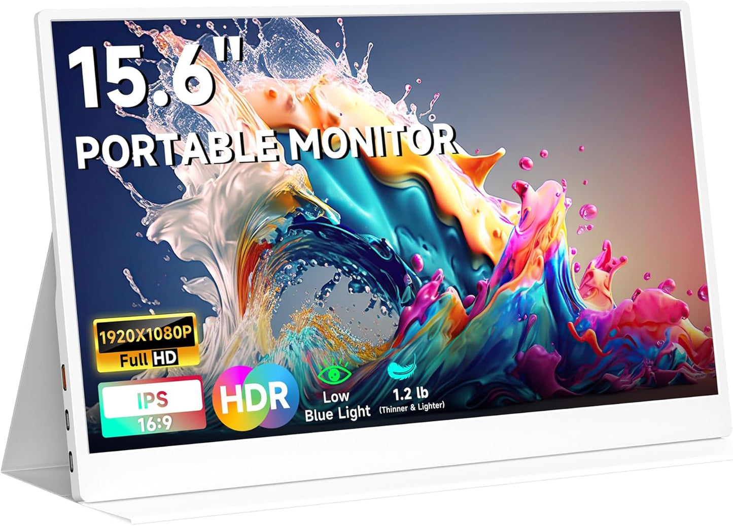 AYY - Portable Monitor 15.6Inch 1080P FHD - USB-C/HDMI Computer Display, HDR IPS Gaming Monitor Compatible with Laptop PC MAC Phone PS4 Xbox Switch, W/Smart Cover, Dual Speakers - White - Serious Techies