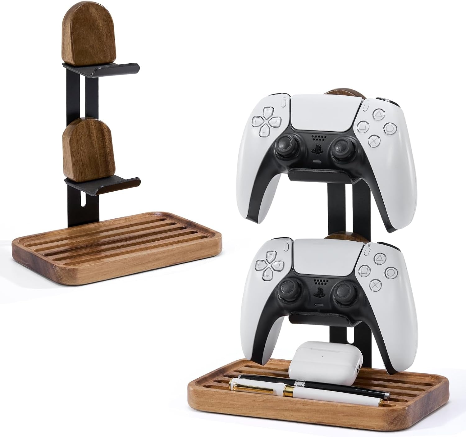  Blingwider - Game Controller Holder 2 Tier,Adjustable Game Controller Stand for Ps/Xbox/Switch/Nintendo,Game Controller Organizer,Accessories Managment on the Desk,Solid Wood,Matte Black - Serious Techies