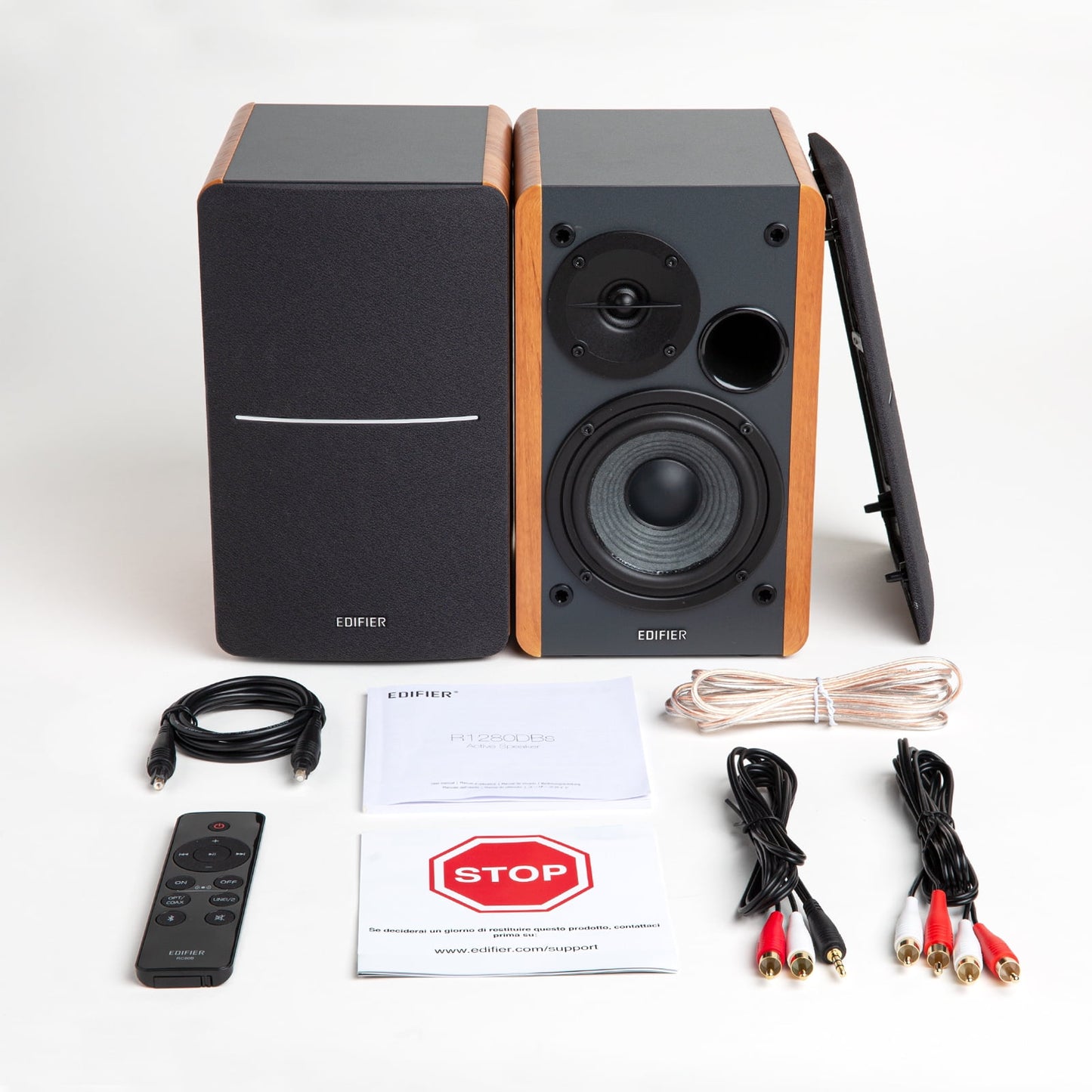 Edifier - R1280Dbs Active Bluetooth Bookshelf Speakers - Optical Input - 2.0 Wireless Studio Monitor Speaker - 42W RMS with Subwoofer Line Out - Wood Grain - Serious Techies