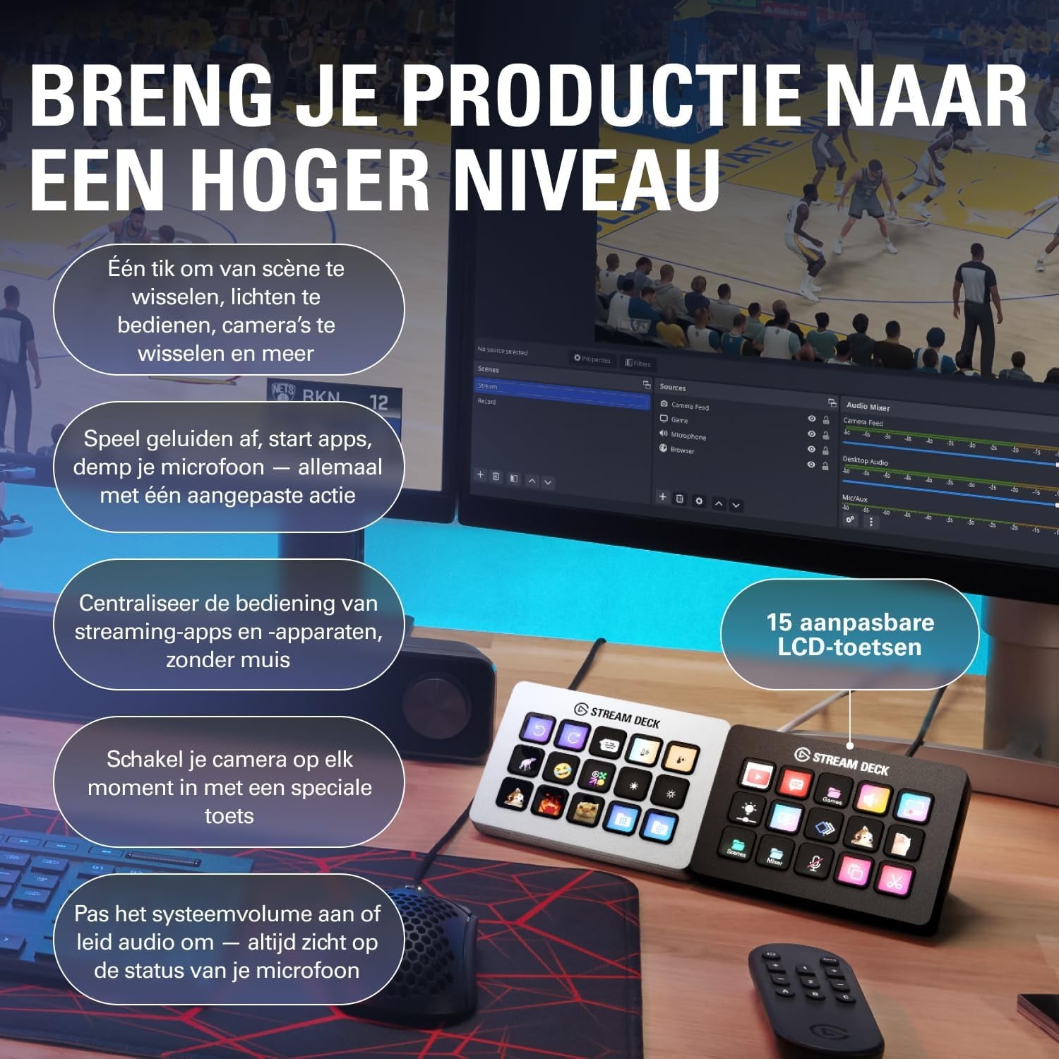 Elgato - Stream Deck MK.2 White – Studio Controller, 15 Macro Keys, Trigger Actions in Apps and Software like OBS - Serious Techies Twitch, Youtube and More, Works with Mac and PC