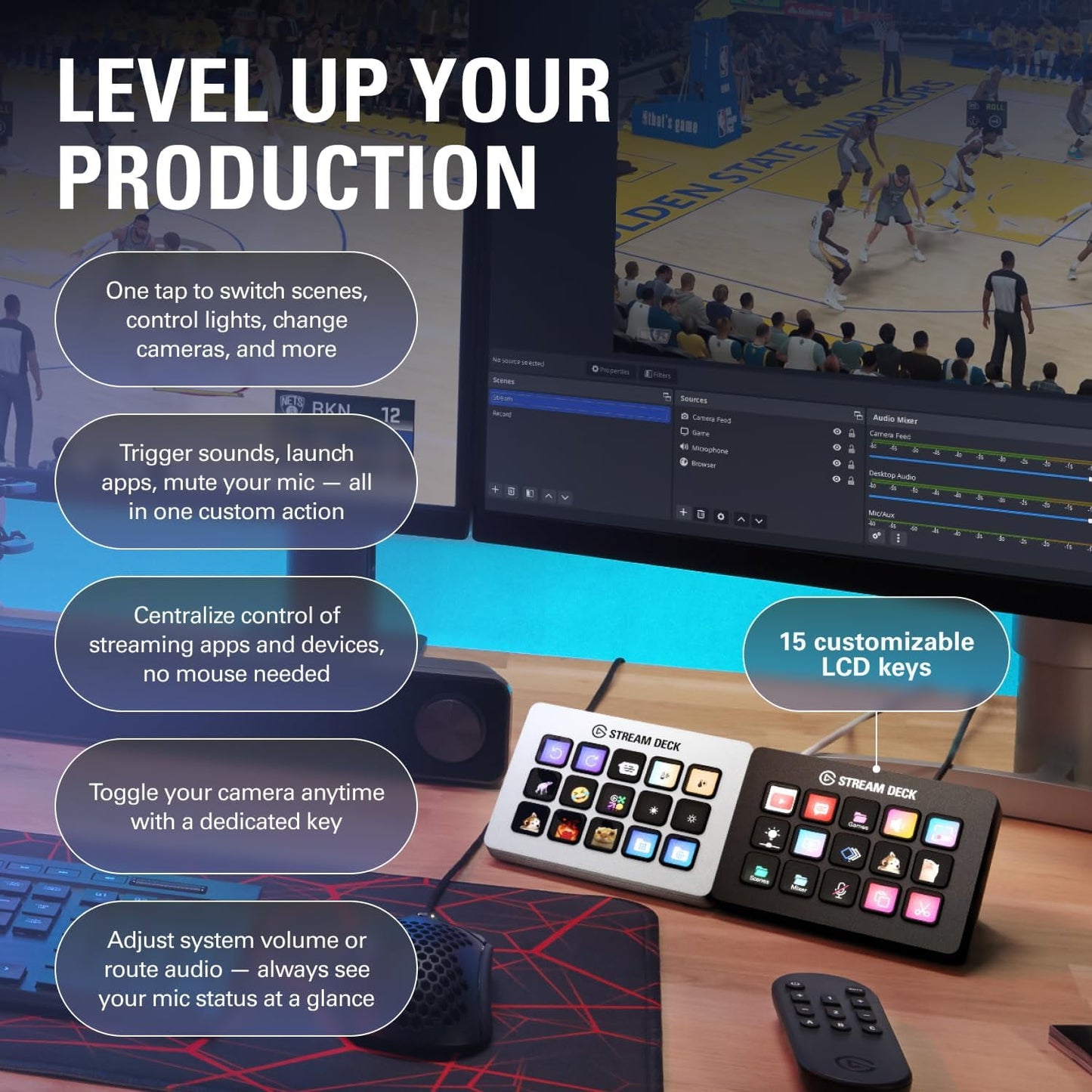 Elgato - Stream Deck MK.2 White – Studio Controller, 15 Macro Keys, Trigger Actions in Apps and Software like OBS - Serious Techies Twitch, Youtube and More, Works with Mac and PC