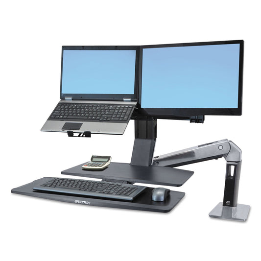 Ergotron - Workfit-A Sit-Stand Workstation W/Worksurface+,Dual LCD Monitors, Aluminum/Black - Serious Techies