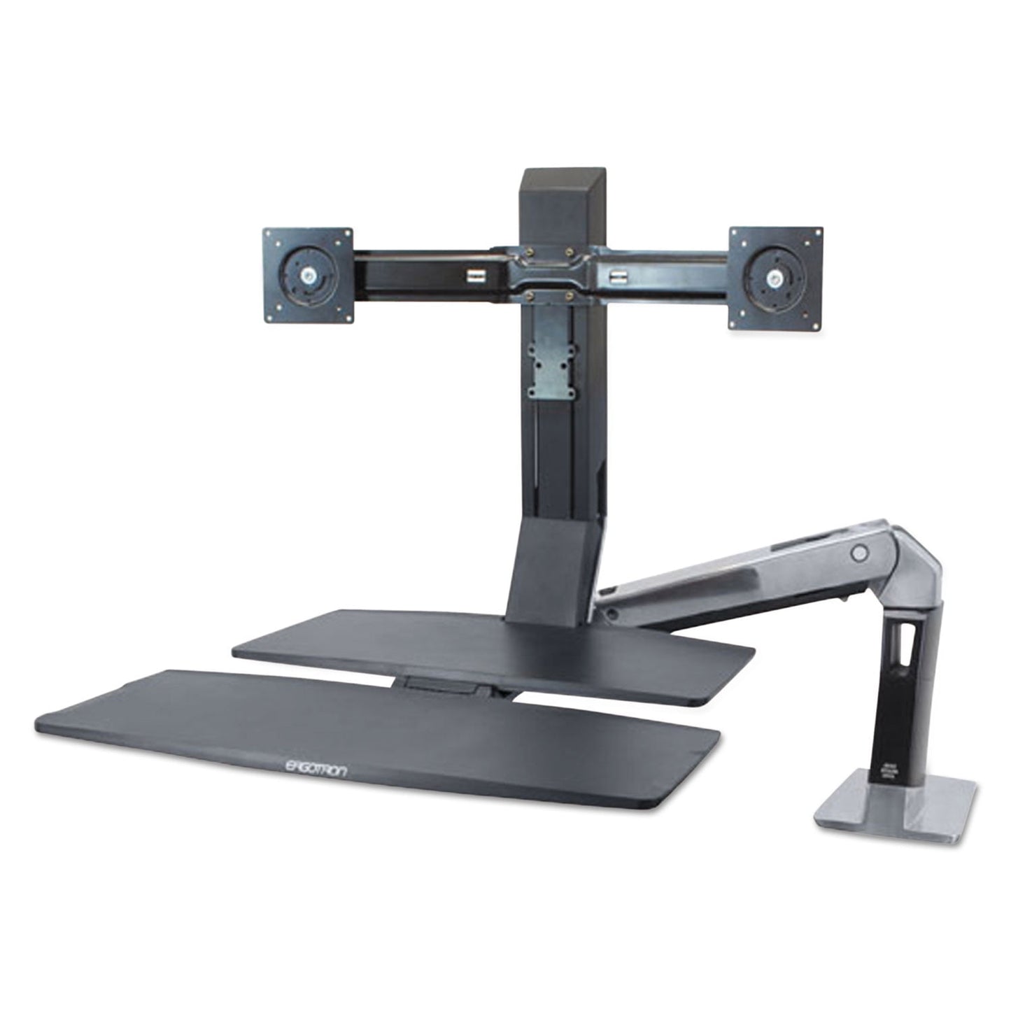 Ergotron - Workfit-A Sit-Stand Workstation W/Worksurface+,Dual LCD Monitors, Aluminum/Black - Serious Techies