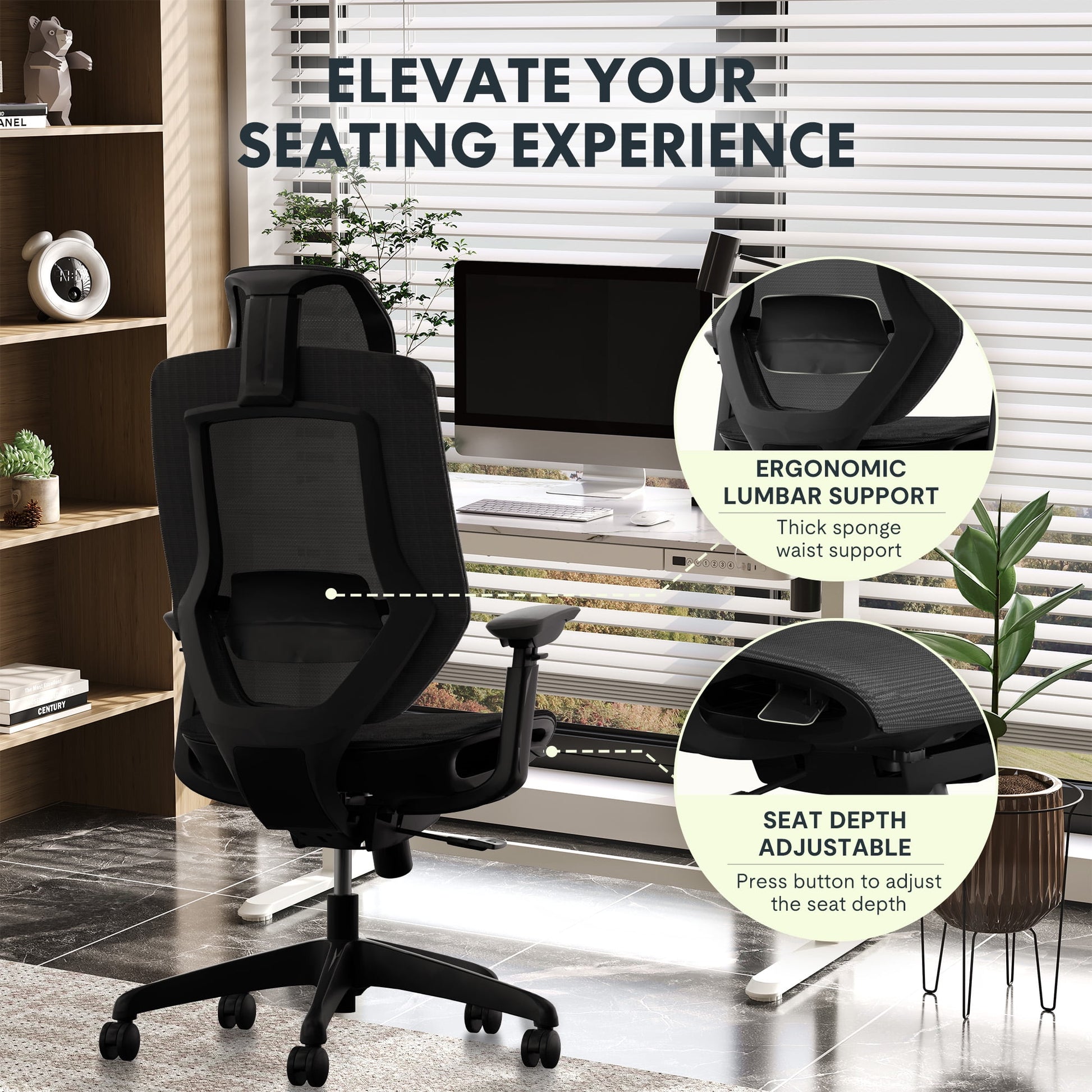 FlexiSpot - 500 LBS Big and Tall Office Chair, Heavy Duty Mesh Ergonomic Chair with High Back, 4D Armrest, Lumbar Support and Tilt Function for Home Office, Black - Serious Techies