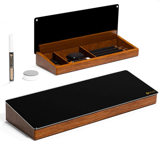 YEOUX  - Desktop Black Glass Dry Erase Board with Wood Organizers for Small Office Supplies, Desk Whiteboard with Drawer for Home Office Cubicle, Accessories Included - Serious Techies