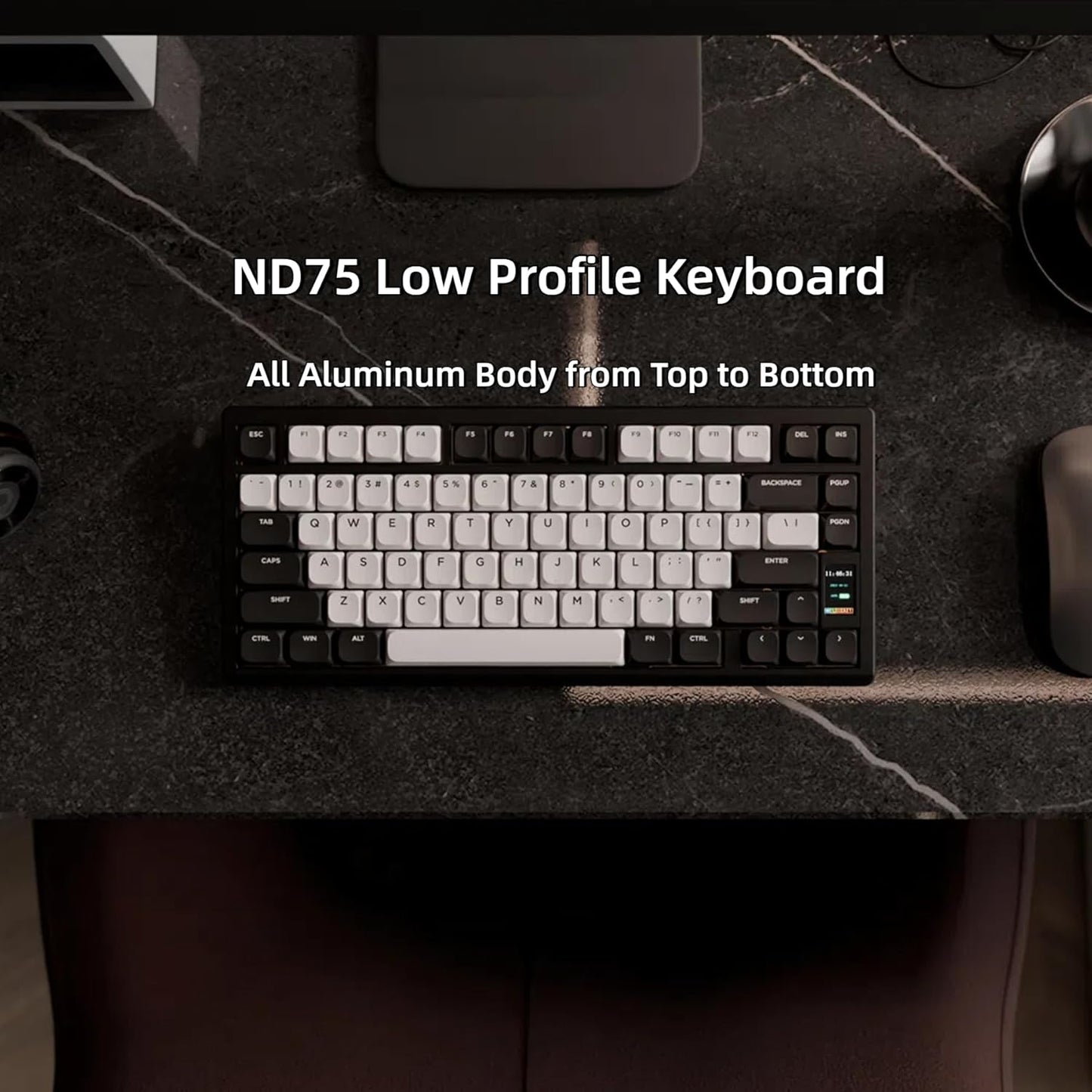 Chilkey - ND75 LP Low Profile Aluminum Mechanical Keyboard, 75 Percent Wireless Gaming Keyboard W/Screen, Tri-Mode, Quick Disassembly, RGB Backlit Key Board for Laptop Office PC (Black) - Serious Techies