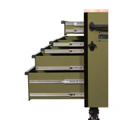 Husky - Heavy Duty 61 In. W X 23 In. D 15-Drawer Matte Army Green Mobile Workbench Cabinet with Solid Wood Top - Serious Techies