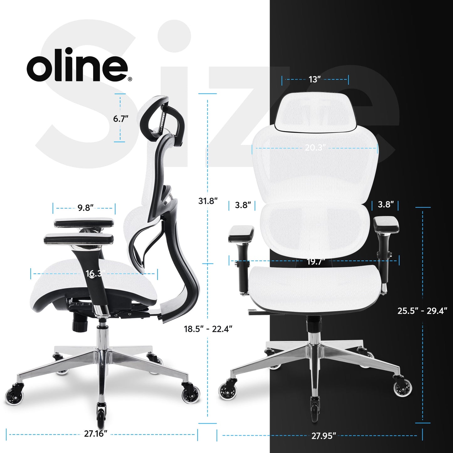 Oline - ErgoPro Ergonomic Office Chair - Rolling Desk Chair with 4D Adjustable Armrest, 3D Lumbar Support and Blade Wheels - Mesh Computer Chair, Gaming Chairs, Executive Swivel Chair (White) - Serious Techies