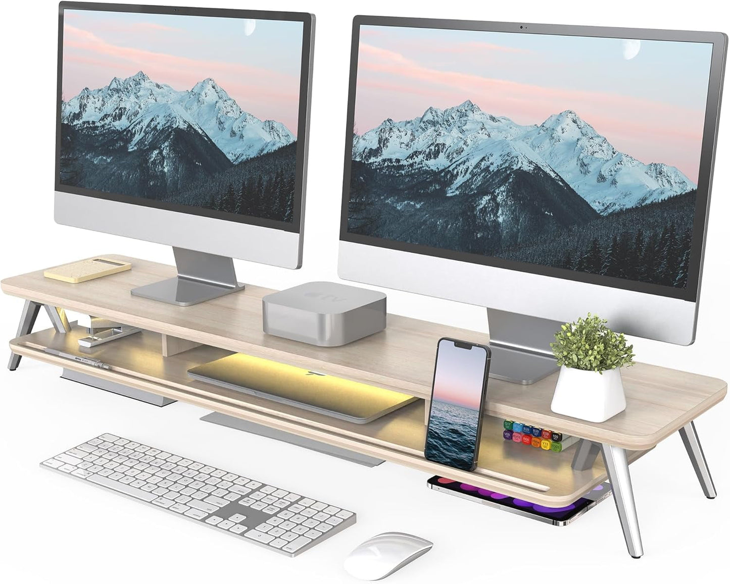 Fenge - Dual Monitor Stand, 42.5 Inch Monitor Riser with 12 Color LED Light for Office Desk - Serious Techies