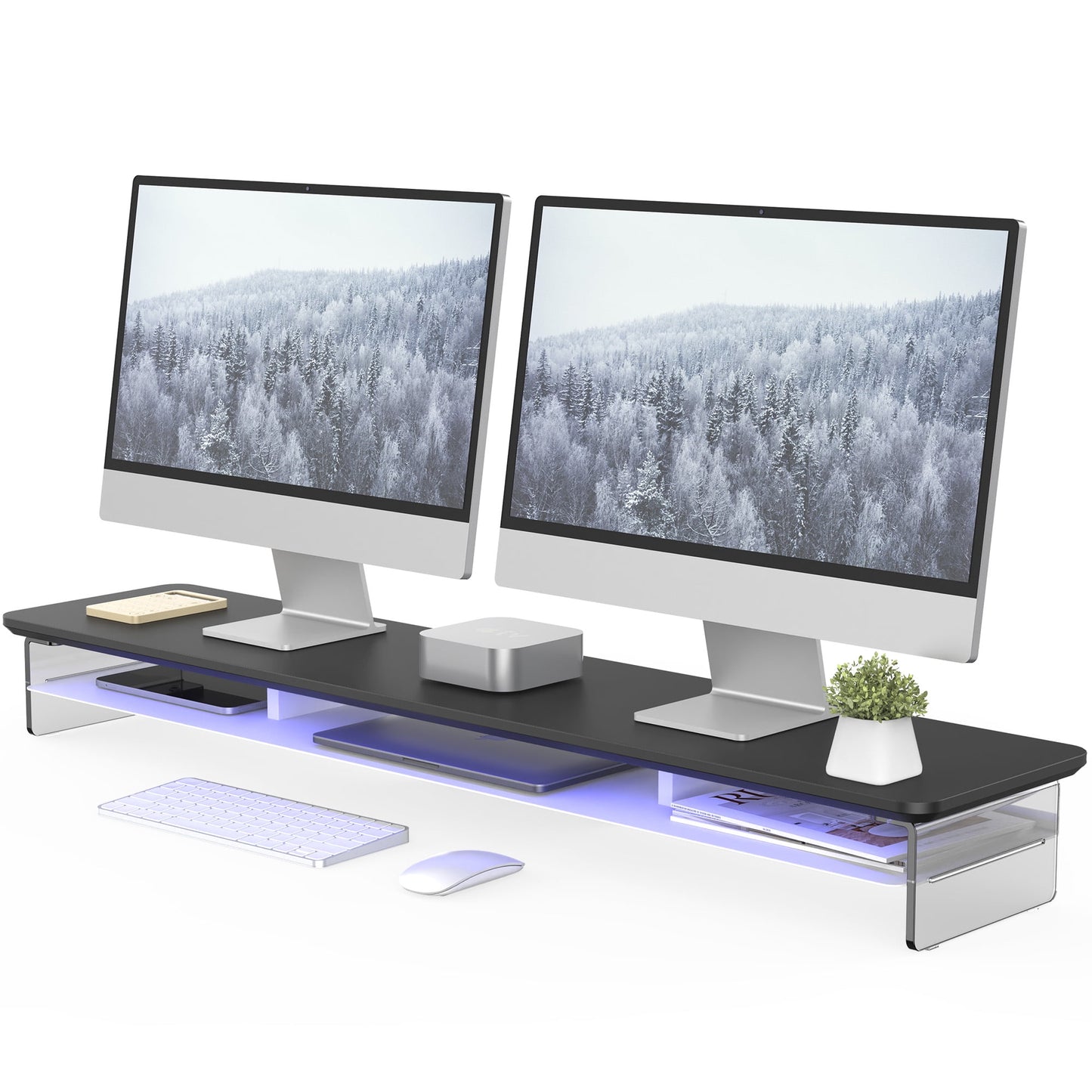 Fenge - Acrylic Monitor Stand Riser, 42.5 Inches Dual Monitor Stand with 12 Color LED Light - Serious Techies