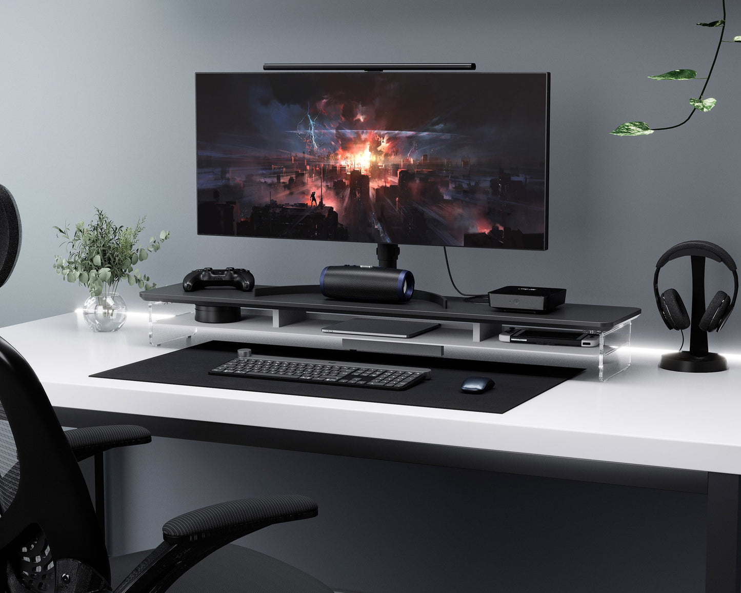 Fenge - Acrylic Monitor Stand Riser, 42.5 Inches Dual Monitor Stand with 12 Color LED Light - Serious Techies
