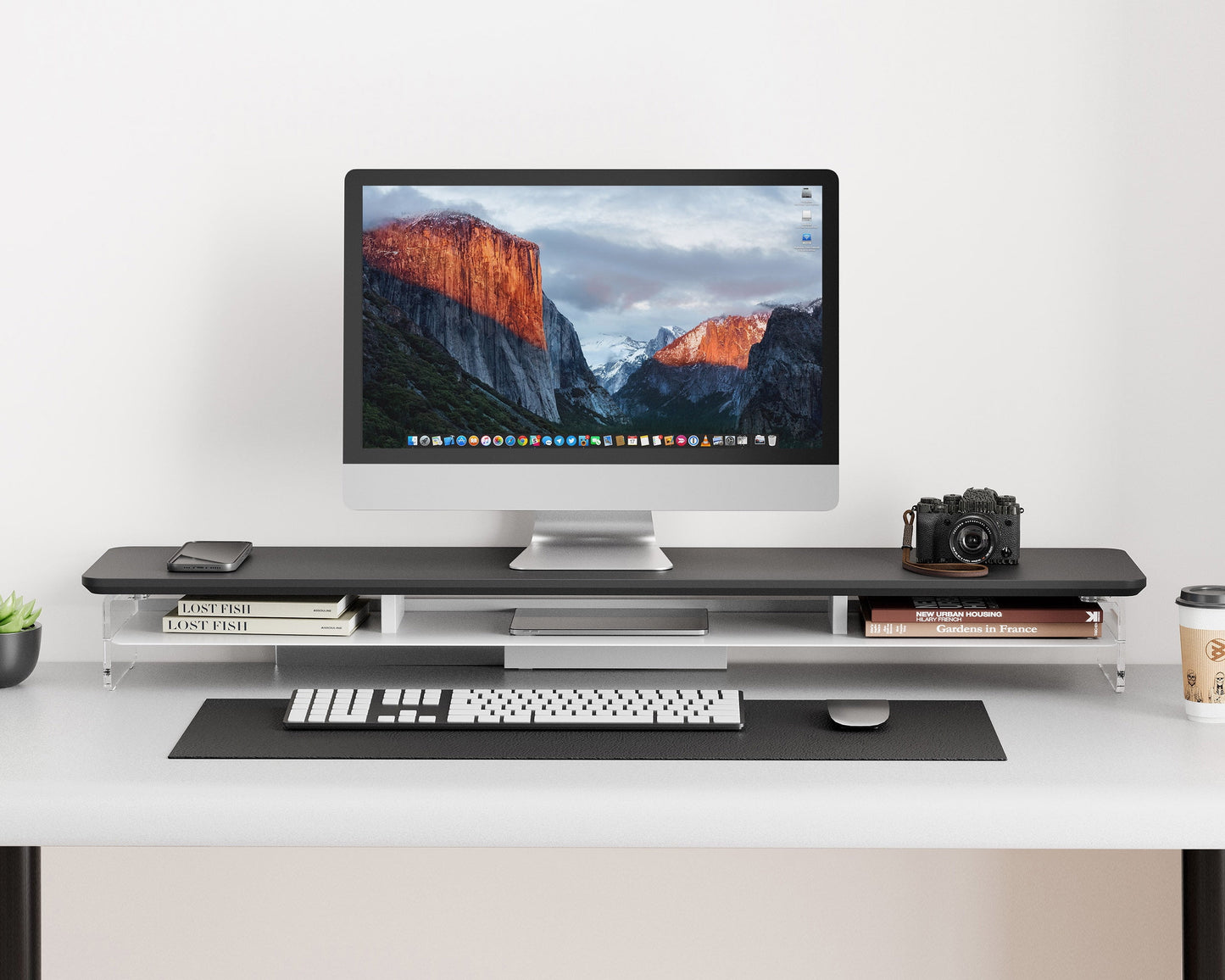 Fenge - Acrylic Monitor Stand Riser, 42.5 Inches Dual Monitor Stand with 12 Color LED Light - Serious Techies