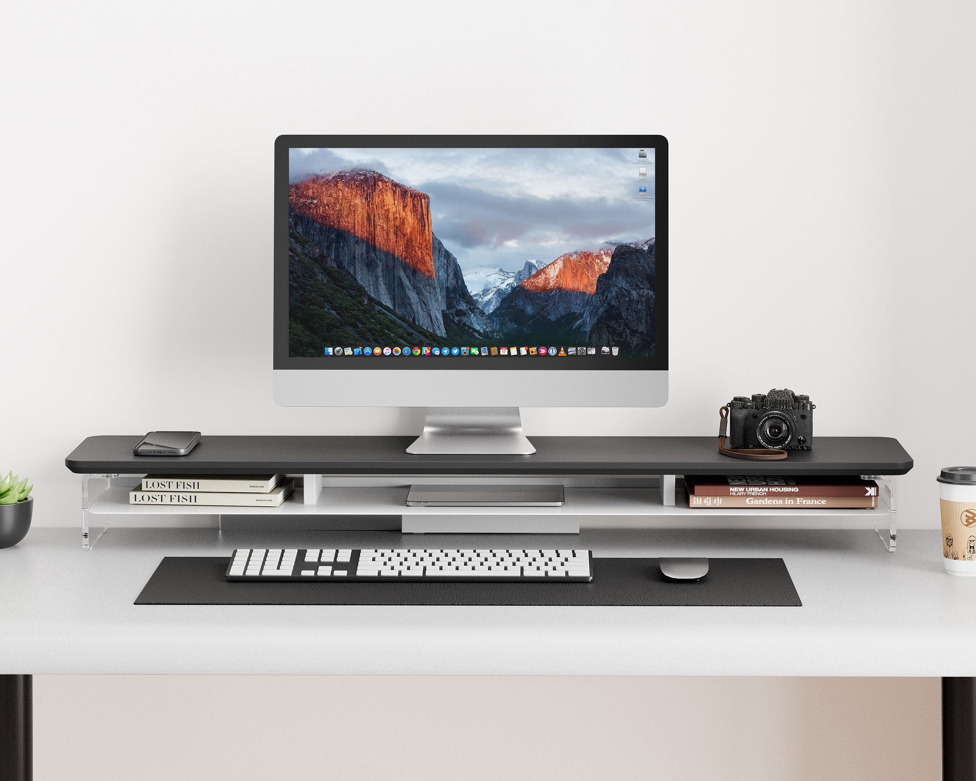 Fenge - Acrylic Monitor Stand Riser, 42.5 Inches Dual Monitor Stand with 12 Color LED Light - Serious Techies