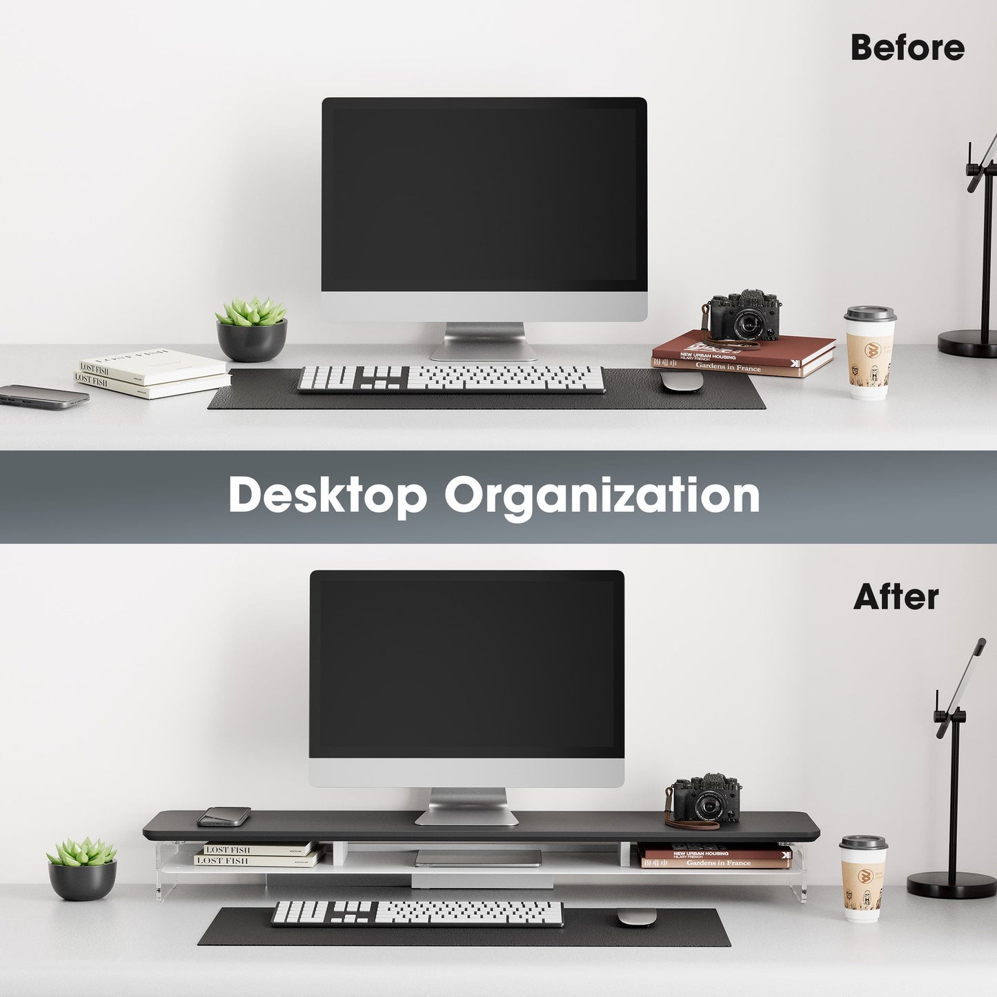 Fenge - Acrylic Monitor Stand Riser, 42.5 Inches Dual Monitor Stand with 12 Color LED Light - Serious Techies