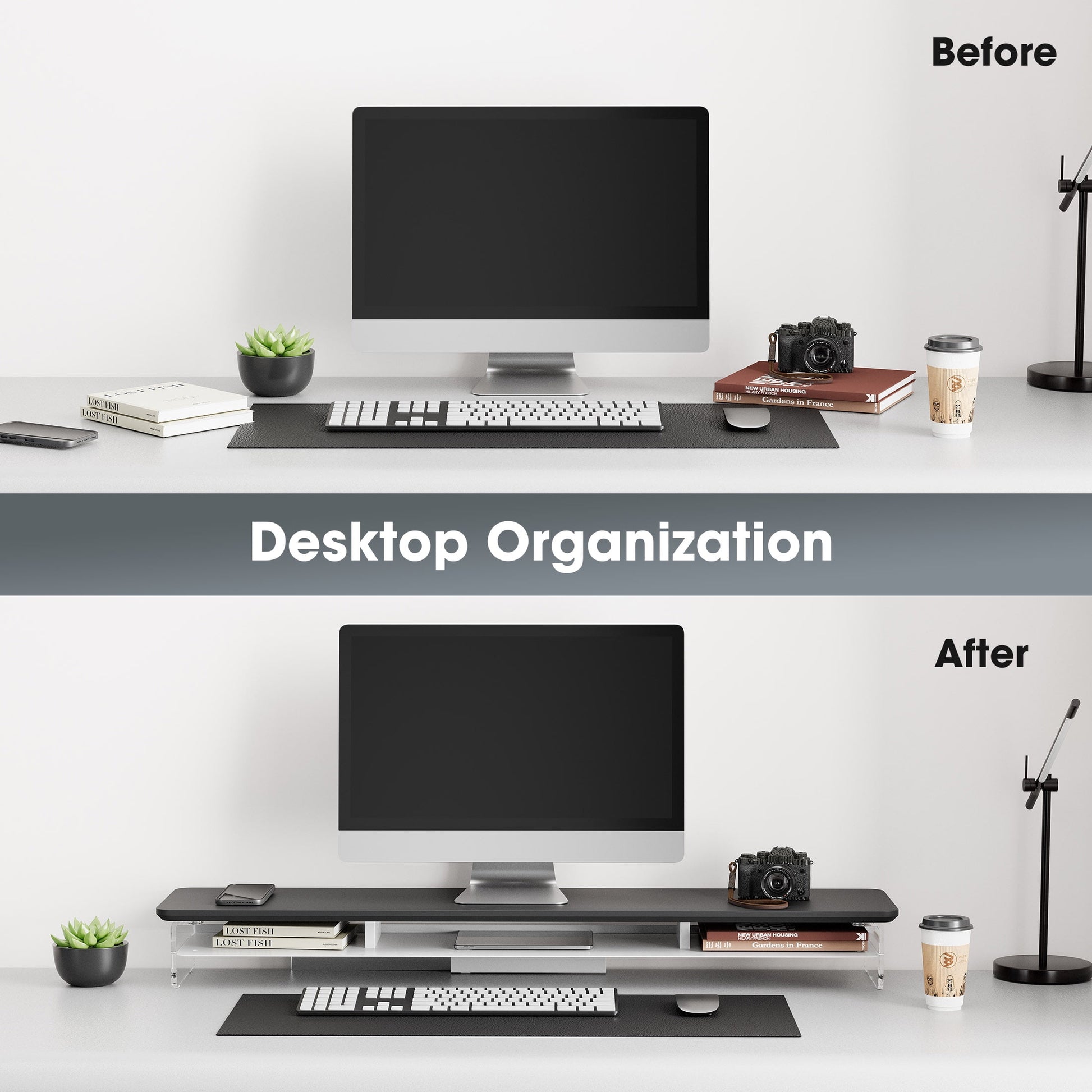 Fenge - Acrylic Monitor Stand Riser, 42.5 Inches Dual Monitor Stand with 12 Color LED Light - Serious Techies