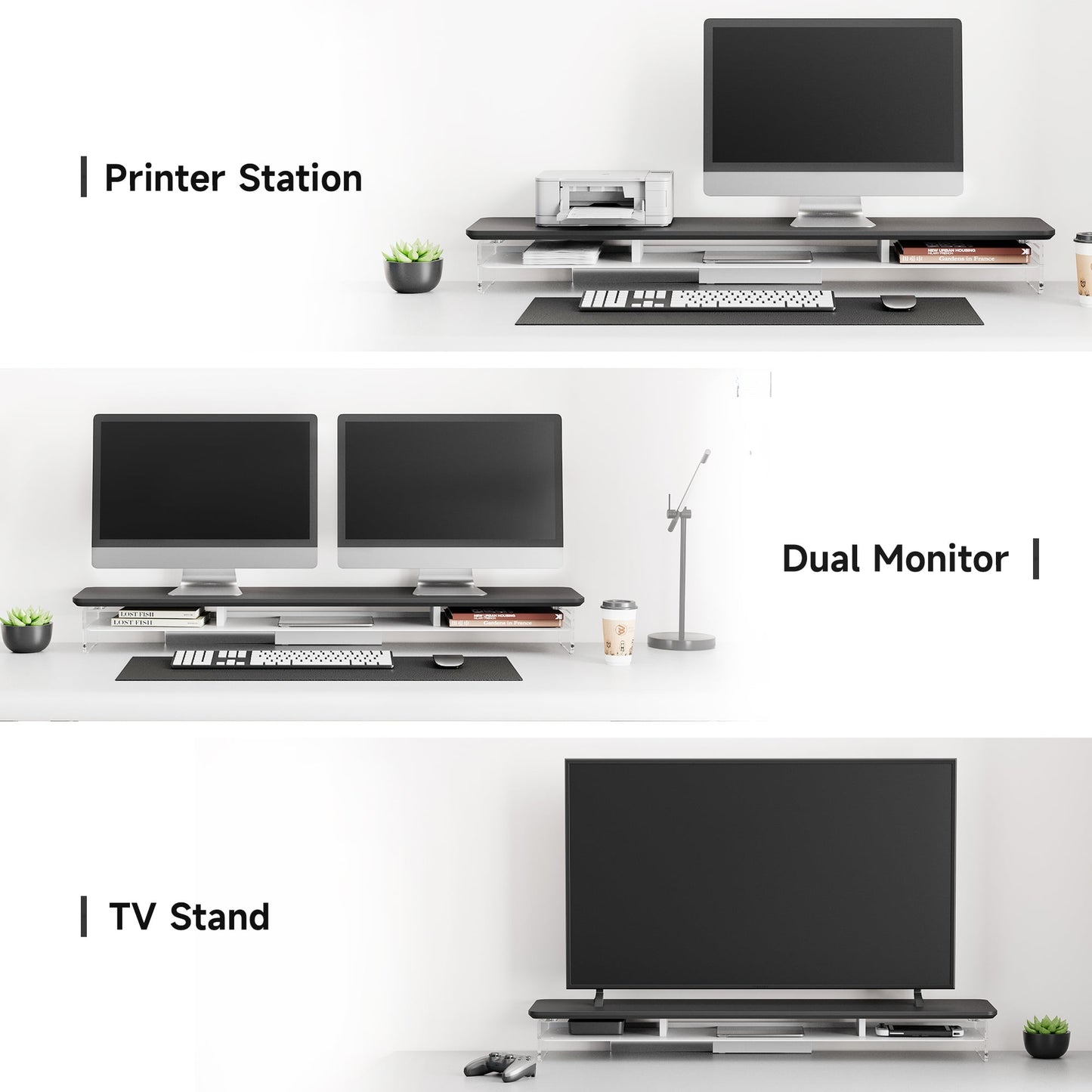 Fenge - Acrylic Monitor Stand Riser, 42.5 Inches Dual Monitor Stand with 12 Color LED Light - Serious Techies