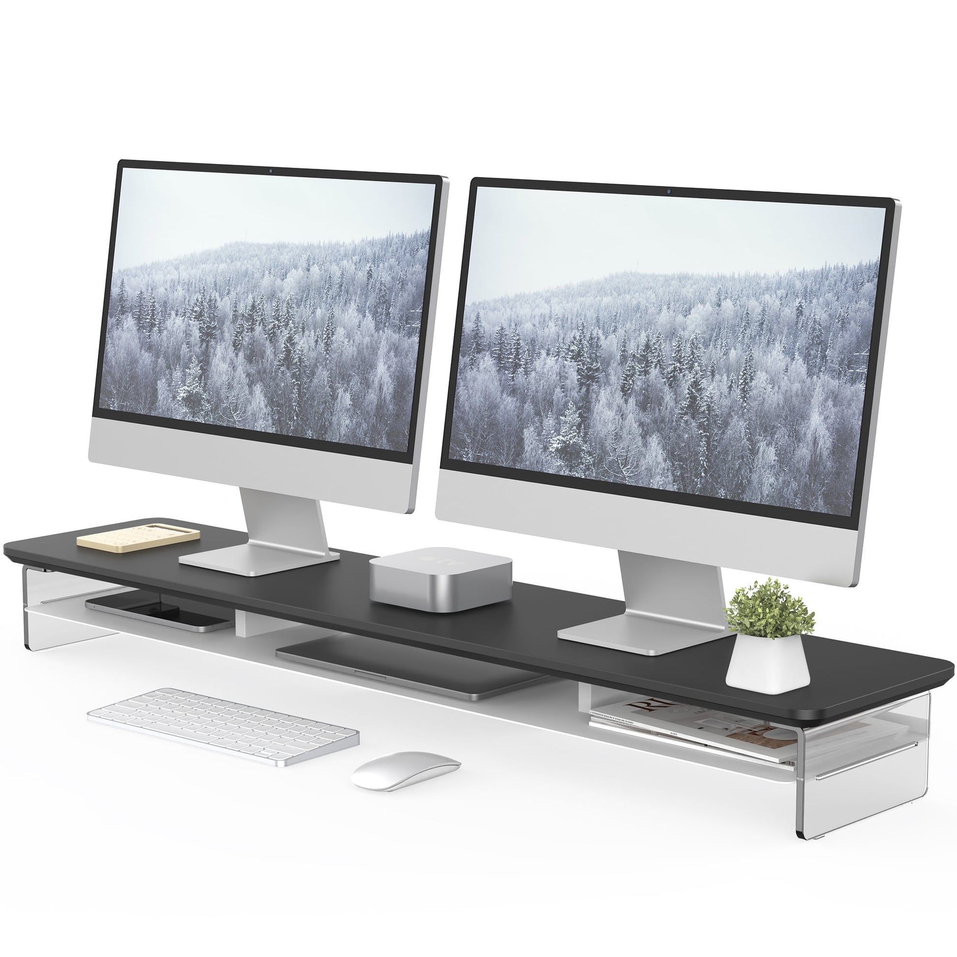 Fenge - 42.5 Inches Acrylic Monitor Stand Riser with Metal Storage - Serious Techies
