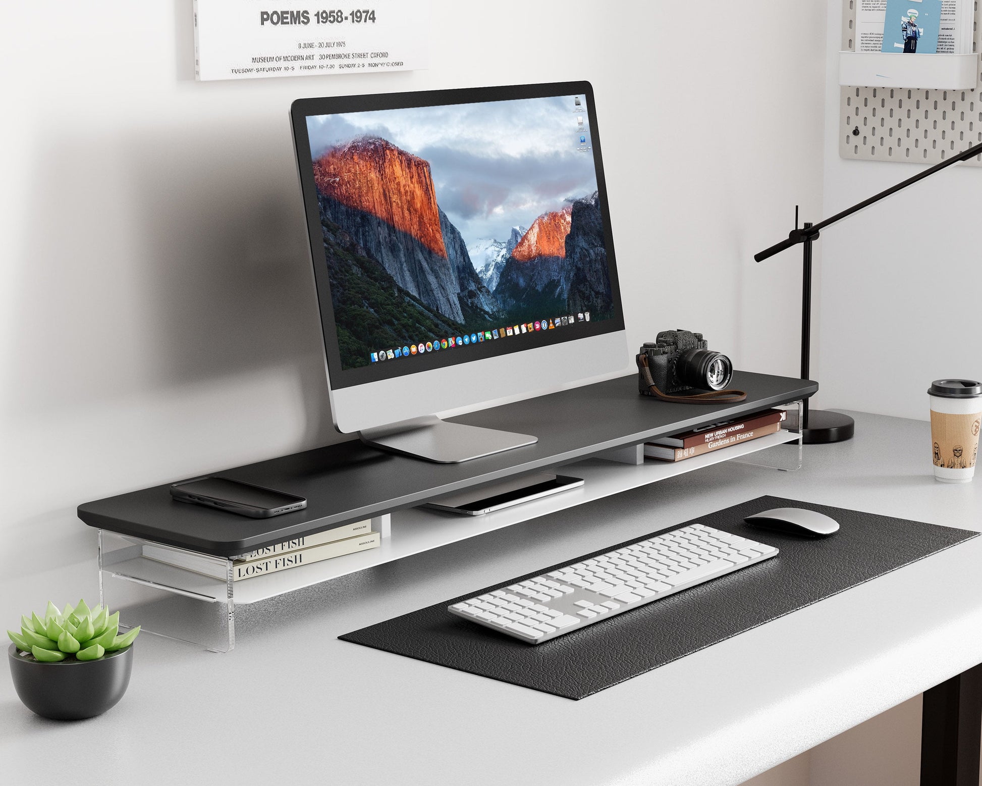 Fenge - 42.5 Inches Acrylic Monitor Stand Riser with Metal Storage - Serious Techies