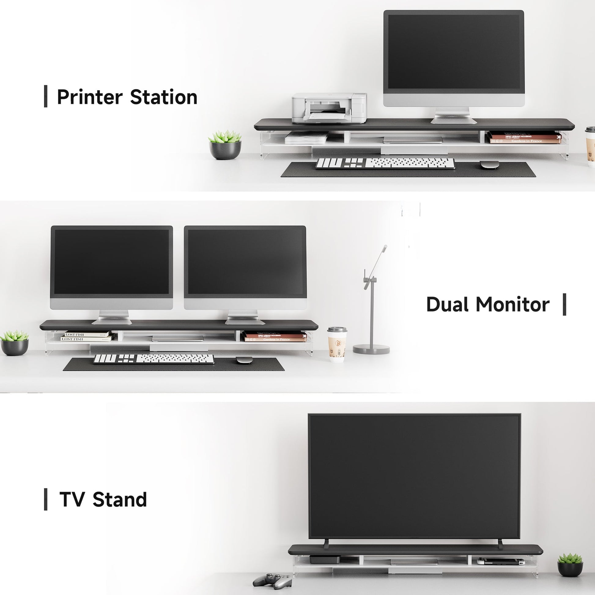 Fenge - 42.5 Inches Acrylic Monitor Stand Riser with Metal Storage - Serious Techies