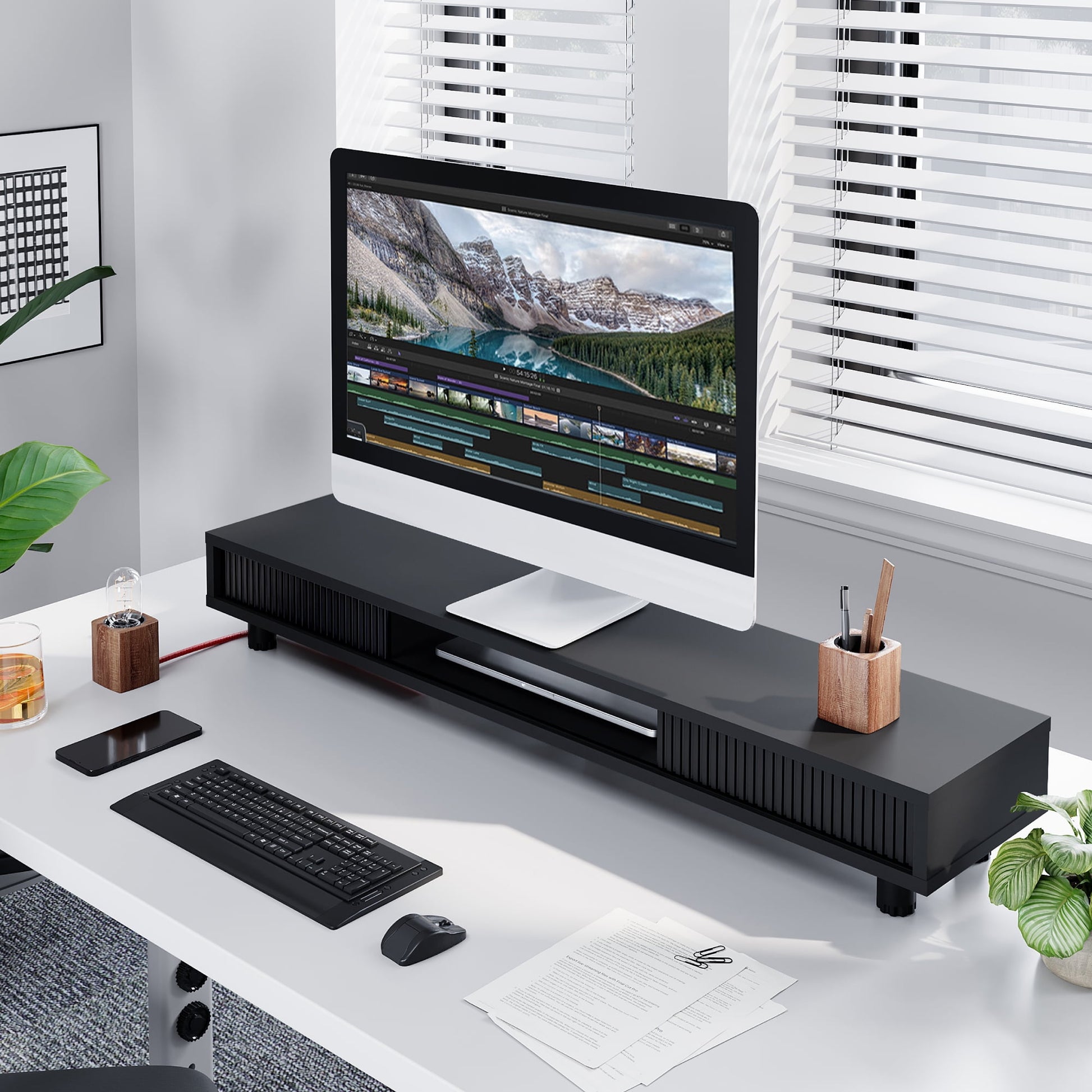 Fenge - Dual Monitor Stand, 42.5Inch Long Monitor Stands Riser for 2 Monitors - Serious Techies