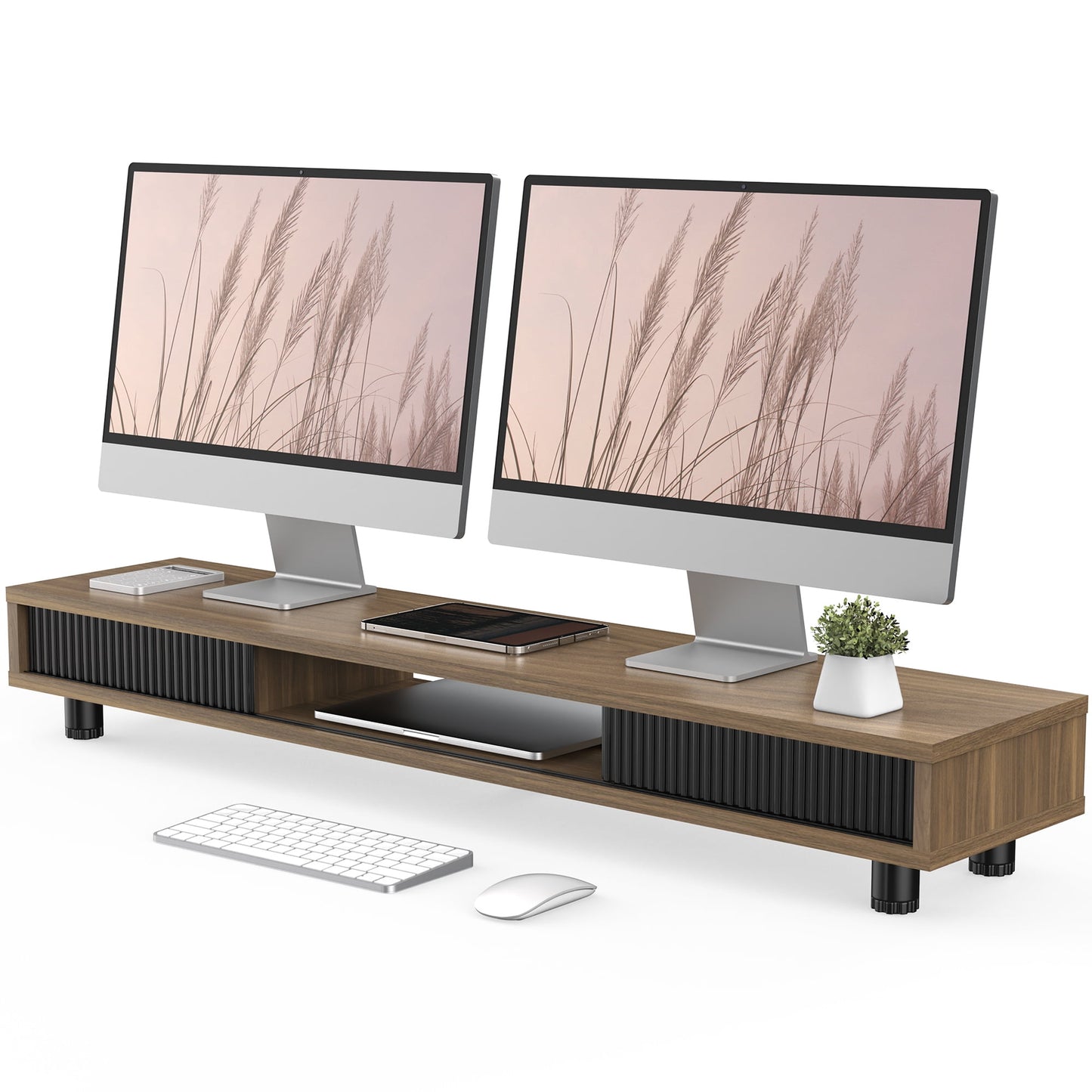 Fenge - Dual Monitor Stand, 42.5Inch Long Monitor Stands Riser for 2 Monitors - Serious Techies