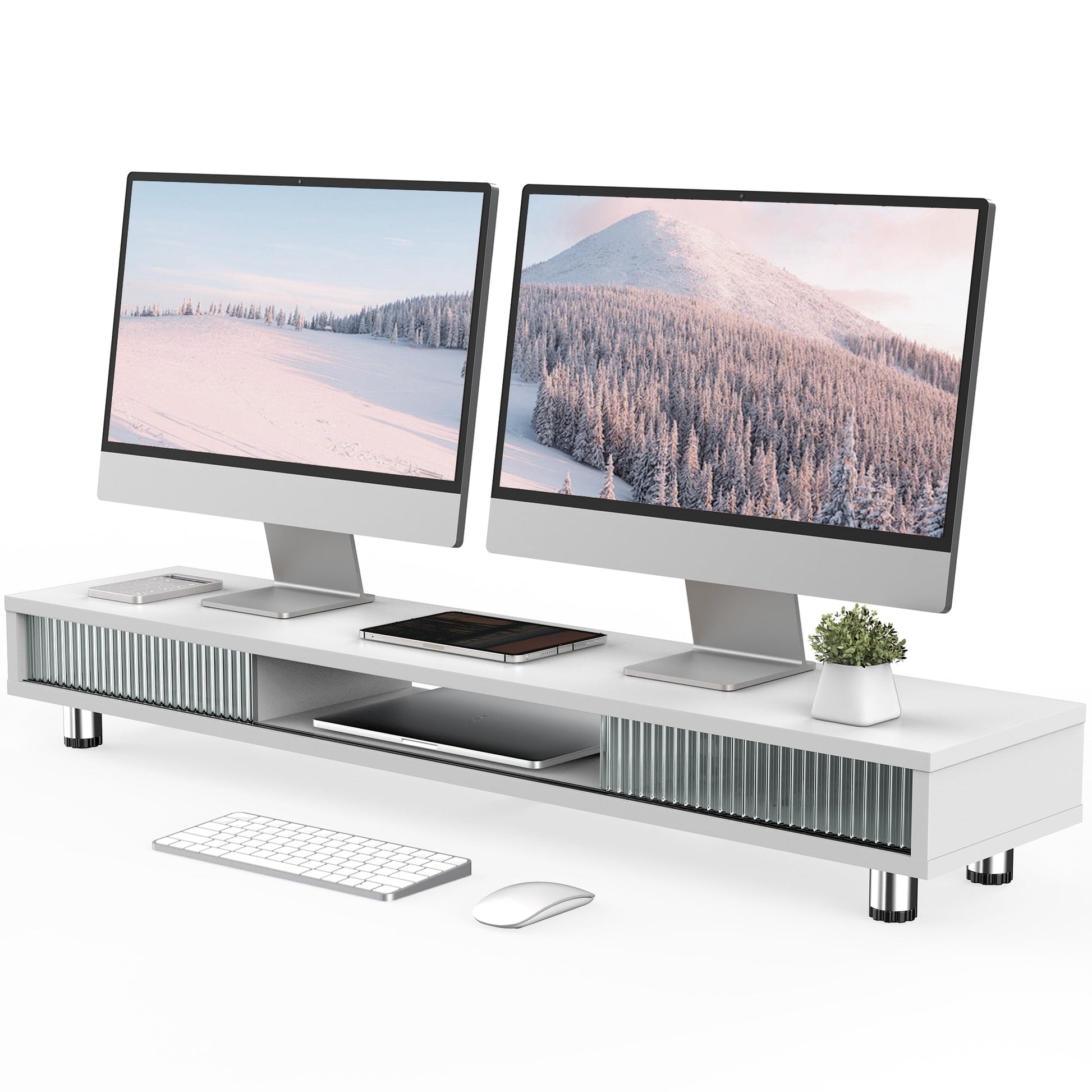 Fenge - Dual Monitor Stand, 42.5Inch Long Monitor Stands Riser for 2 Monitors - Serious Techies