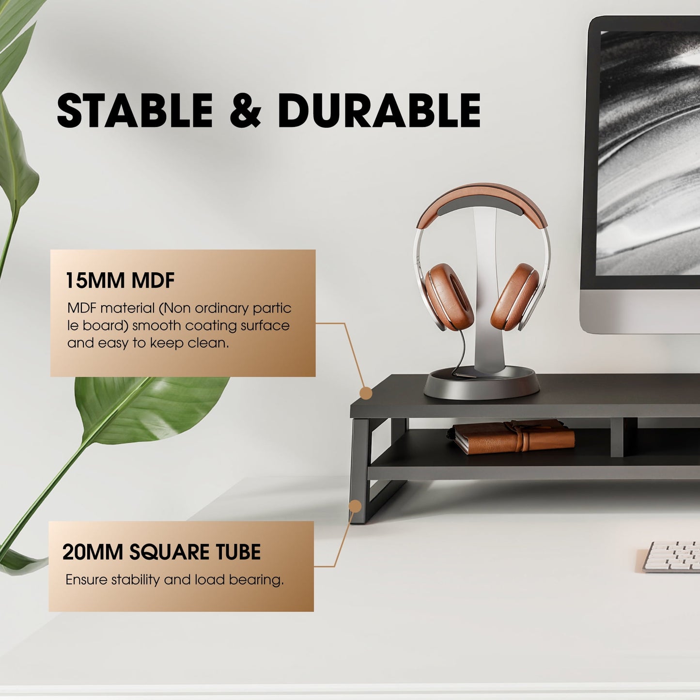 Fenge - Dual Monitor Stand Riser for Desk, 42.5In Large Monitor Stands for 2 Monitors - Serious Techies