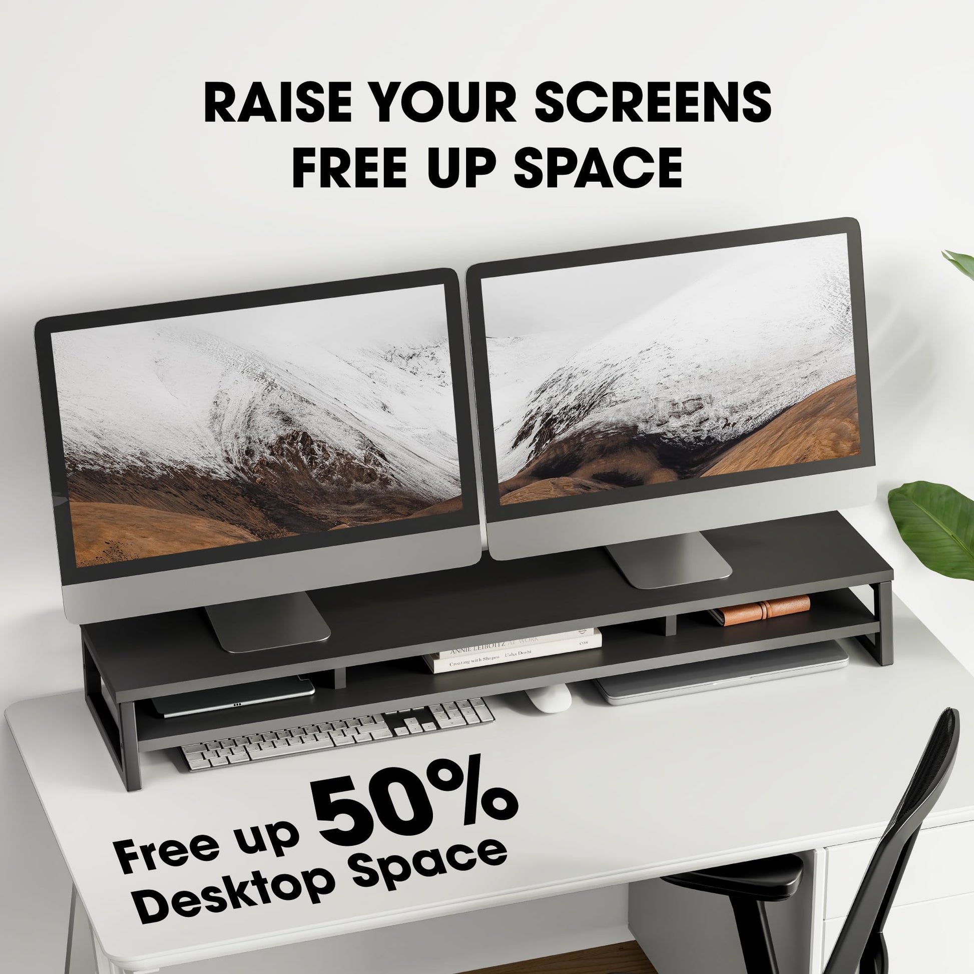 Fenge - Dual Monitor Stand Riser for Desk, 42.5In Large Monitor Stands for 2 Monitors - Serious Techies