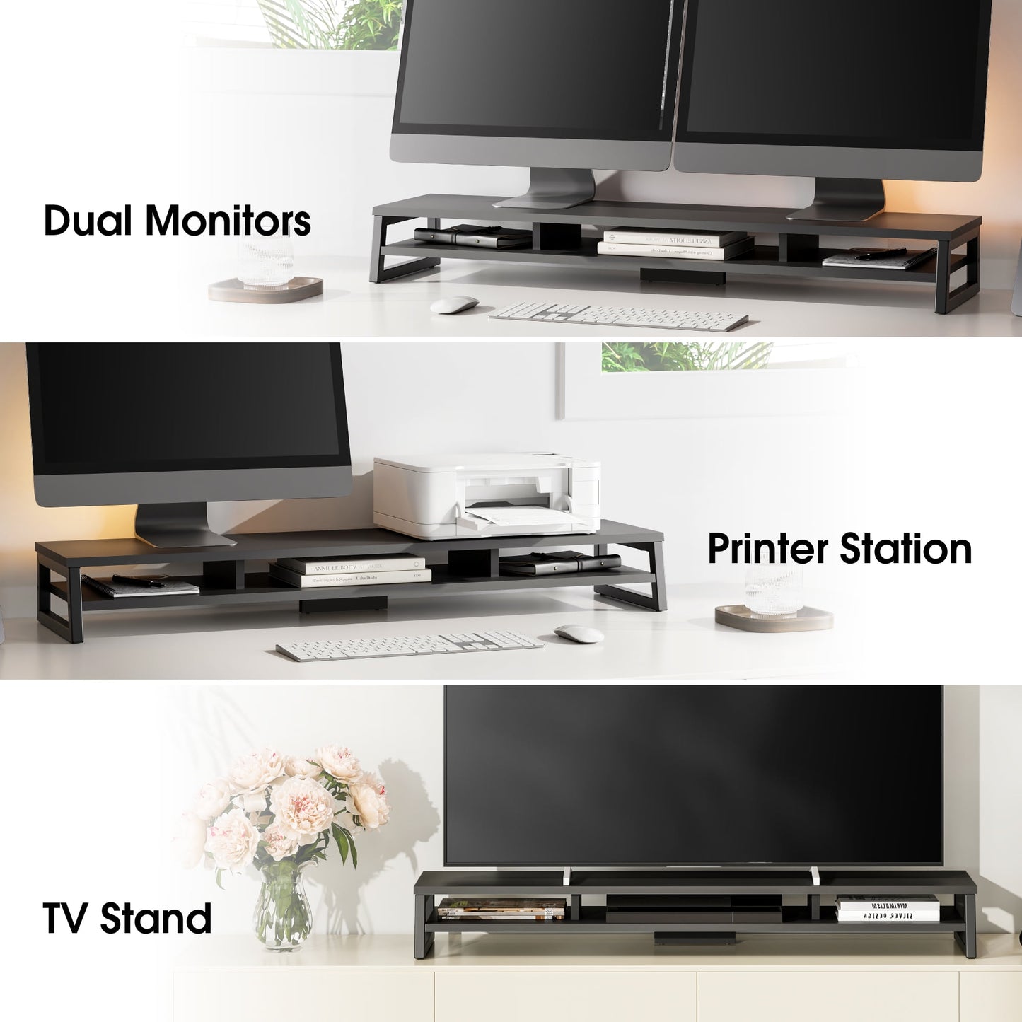 Fenge - Dual Monitor Stand Riser for Desk, 42.5In Large Monitor Stands for 2 Monitors - Serious Techies