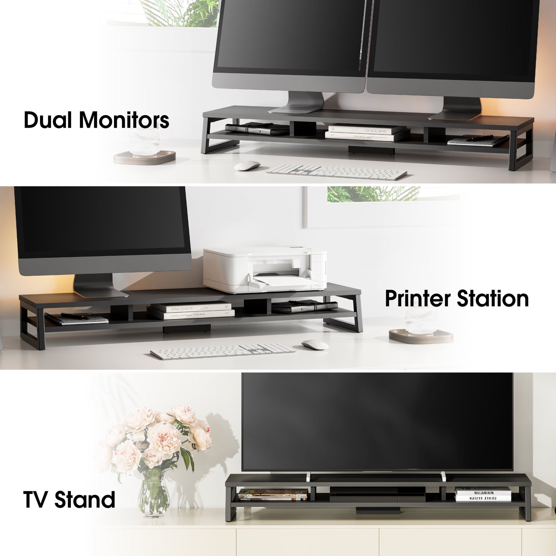Fenge - Dual Monitor Stand Riser for Desk, 42.5In Large Monitor Stands for 2 Monitors - Serious Techies