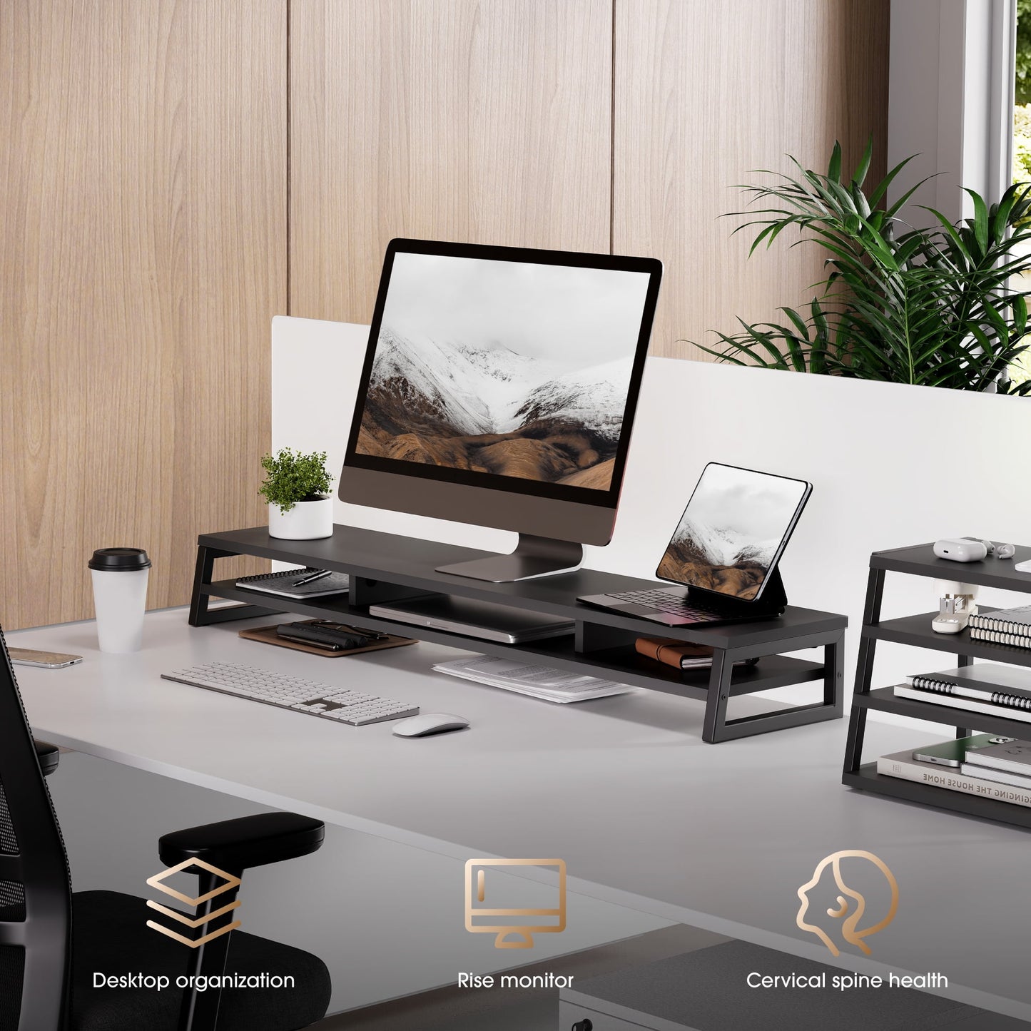 Fenge - Dual Monitor Stand Riser for Desk, 42.5In Large Monitor Stands for 2 Monitors - Serious Techies