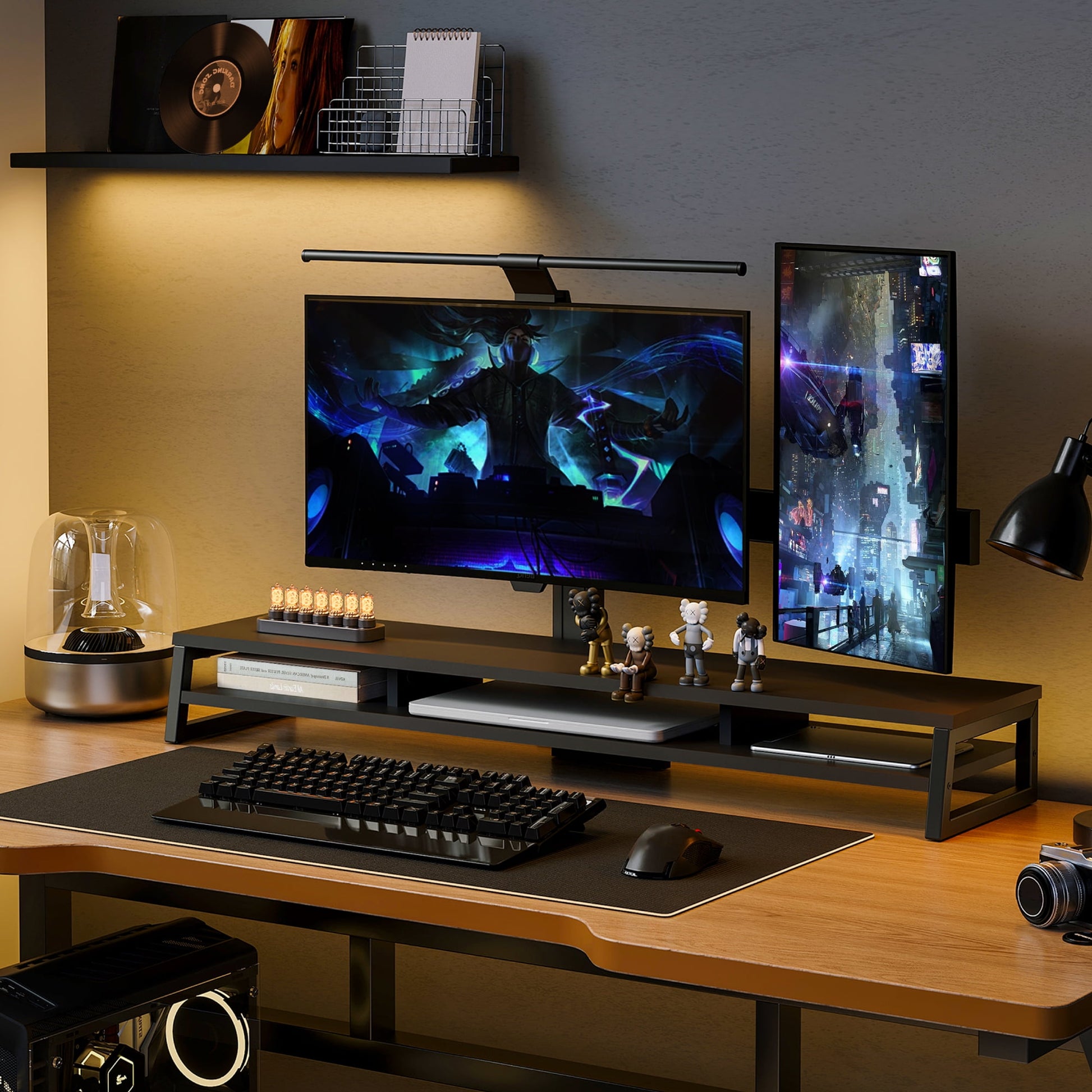 Fenge - Dual Monitor Stand Riser for Desk, 42.5In Large Monitor Stands for 2 Monitors - Serious Techies