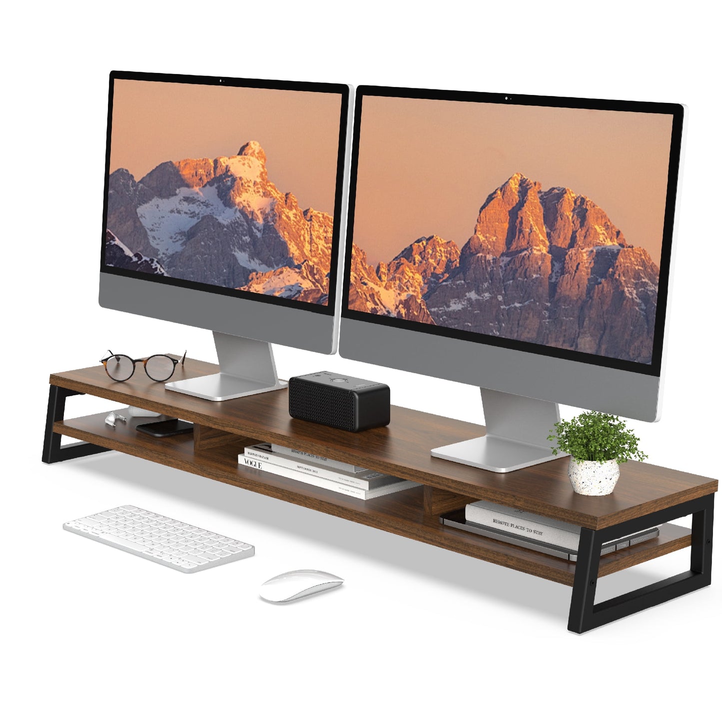 Fenge - Dual Monitor Stand Riser for Desk, 42.5In Large Monitor Stands for 2 Monitors - Serious Techies