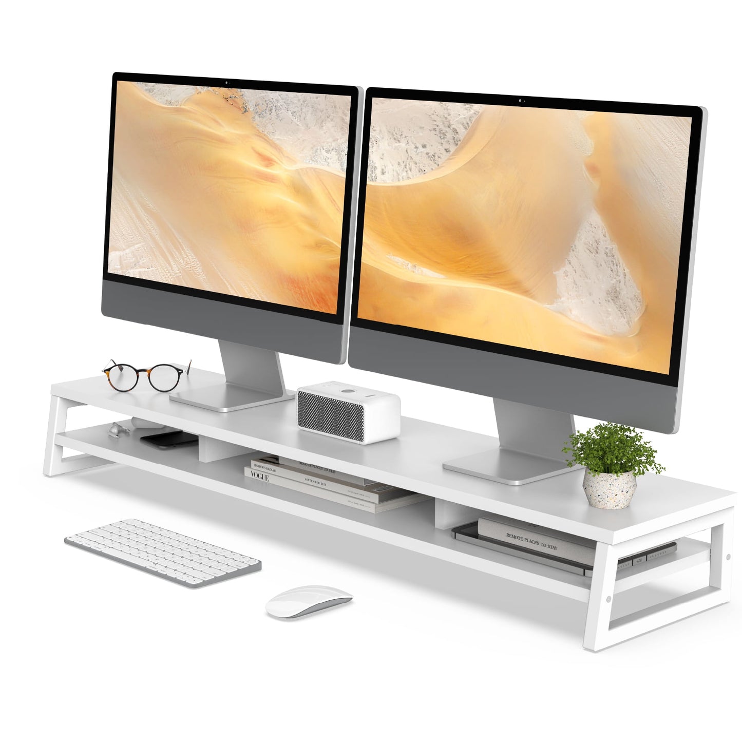 Fenge - Dual Monitor Stand Riser for Desk, 42.5In Large Monitor Stands for 2 Monitors - Serious Techies